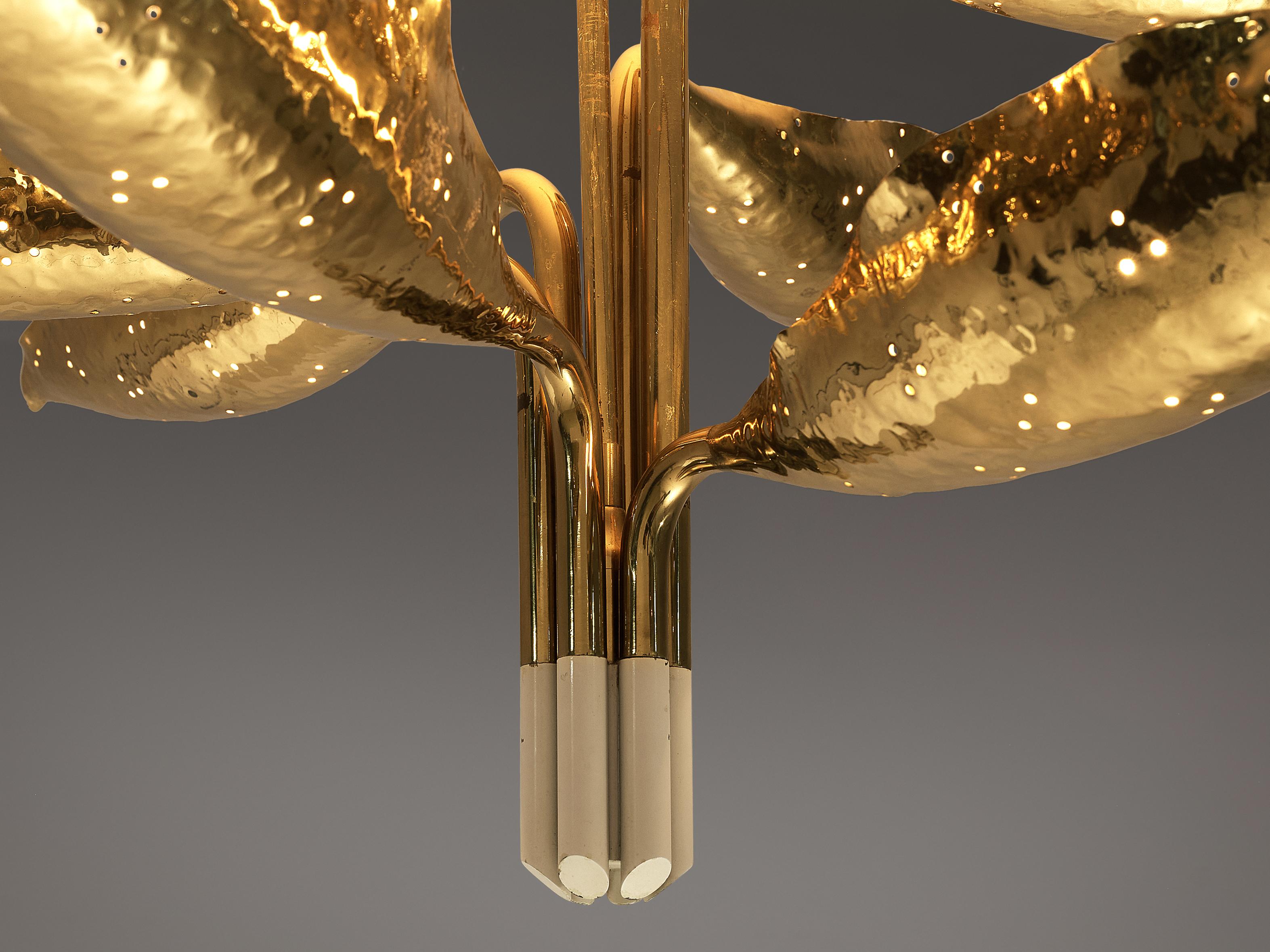 Mid-Century Modern Angelo Lelii for Arredoluce Chandelier Model ‘12369’ in Hammered Brass
