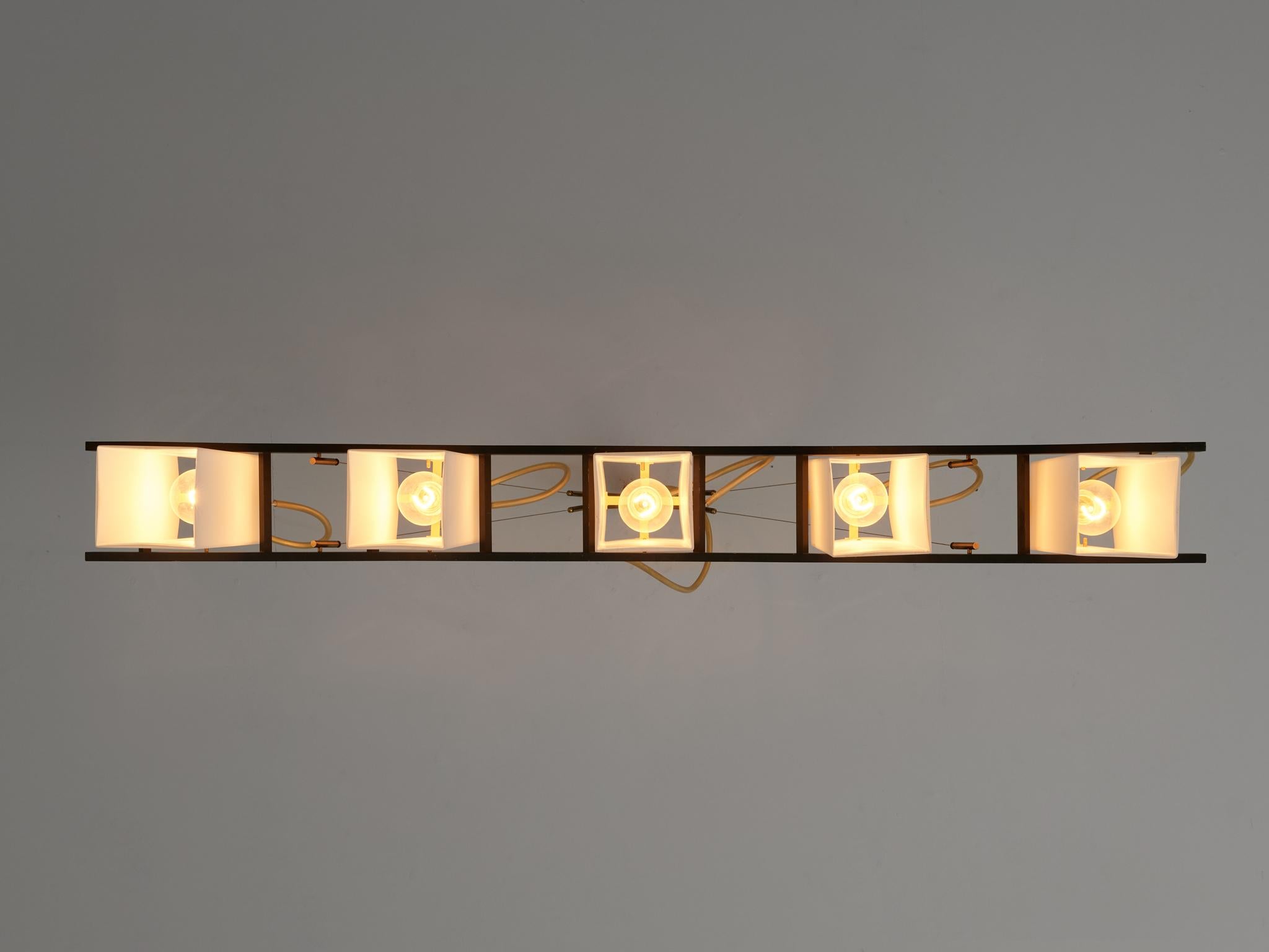 Angelo Lelii for Arredoluce Chandelier '12701' in Brass and Opaline Glass For Sale 2