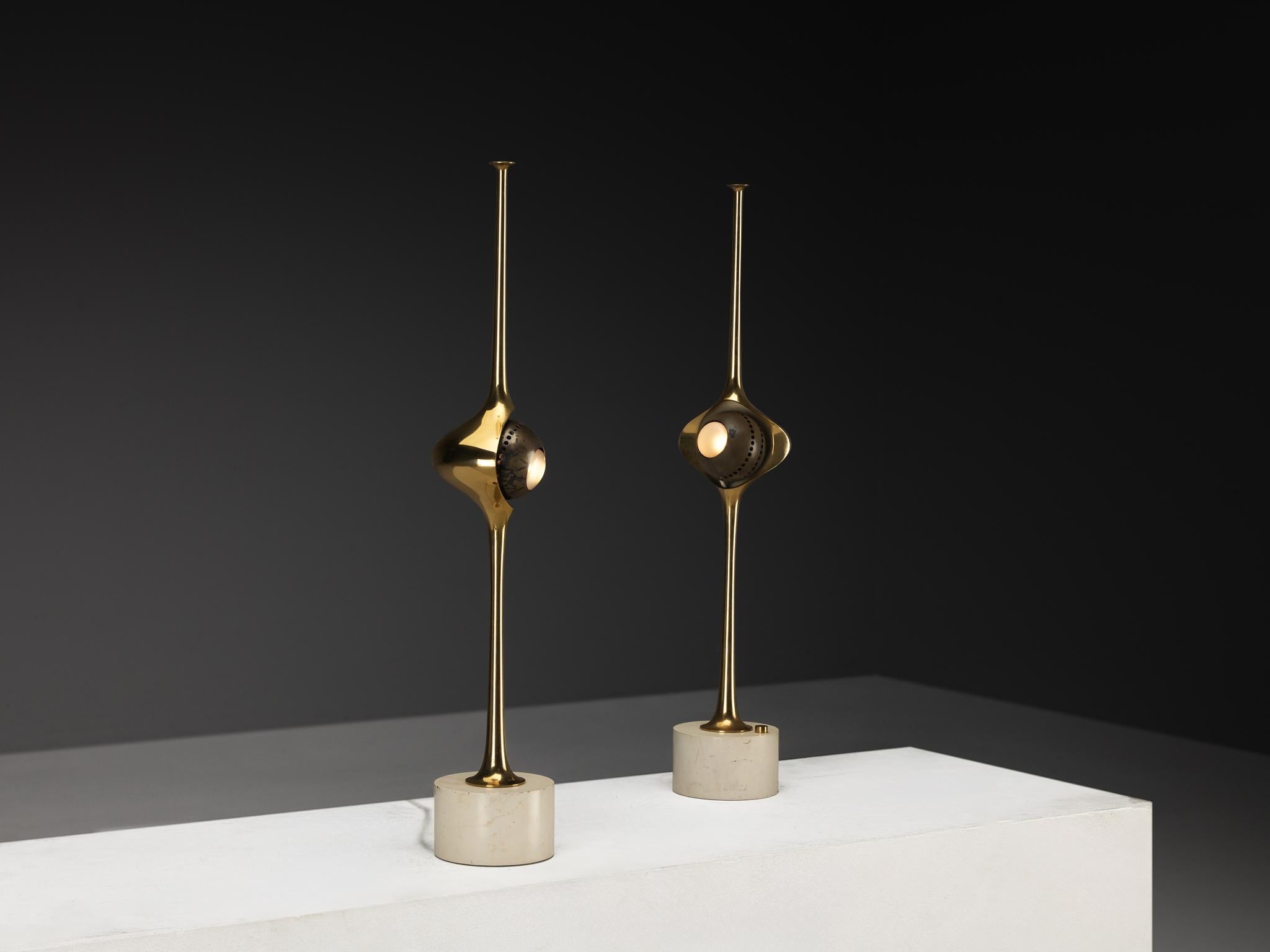 italien Angelo Lelii pour Arredoluce Lampes de table 'Cobra' en laiton en vente