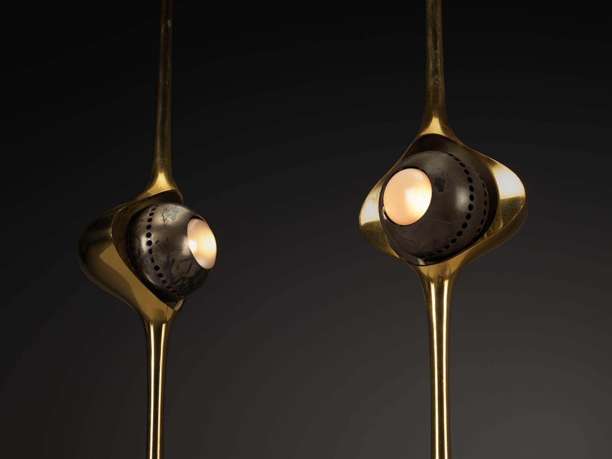 Angelo Lelii pour Arredoluce Lampes de table 'Cobra' en laiton Bon état - En vente à Waalwijk, NL