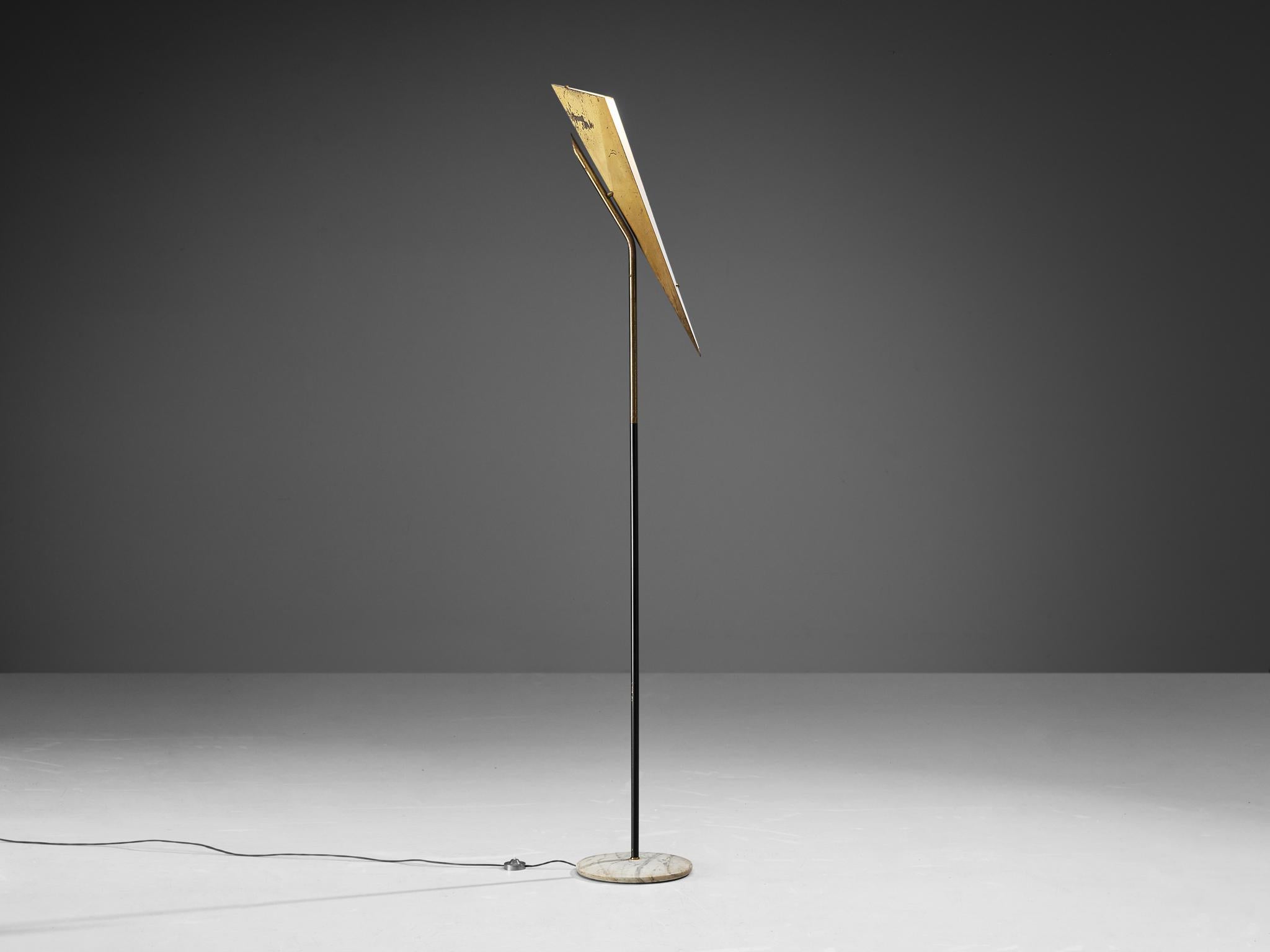 Aluminum Angelo Lelii for Arredoluce Floor Lamp in Brass and Carrara Marble  For Sale