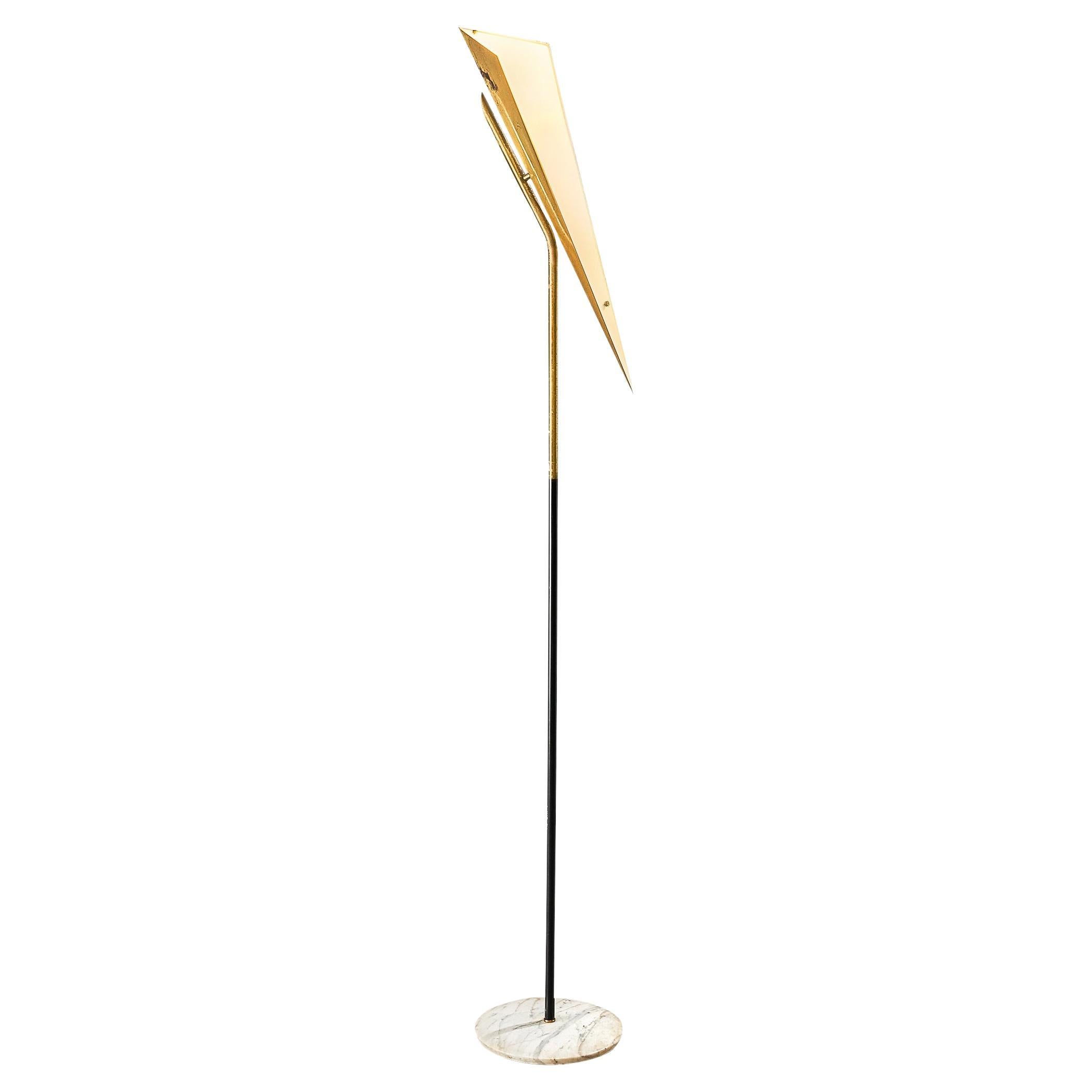 Angelo Lelii for Arredoluce Floor Lamp in Brass and Carrara Marble 