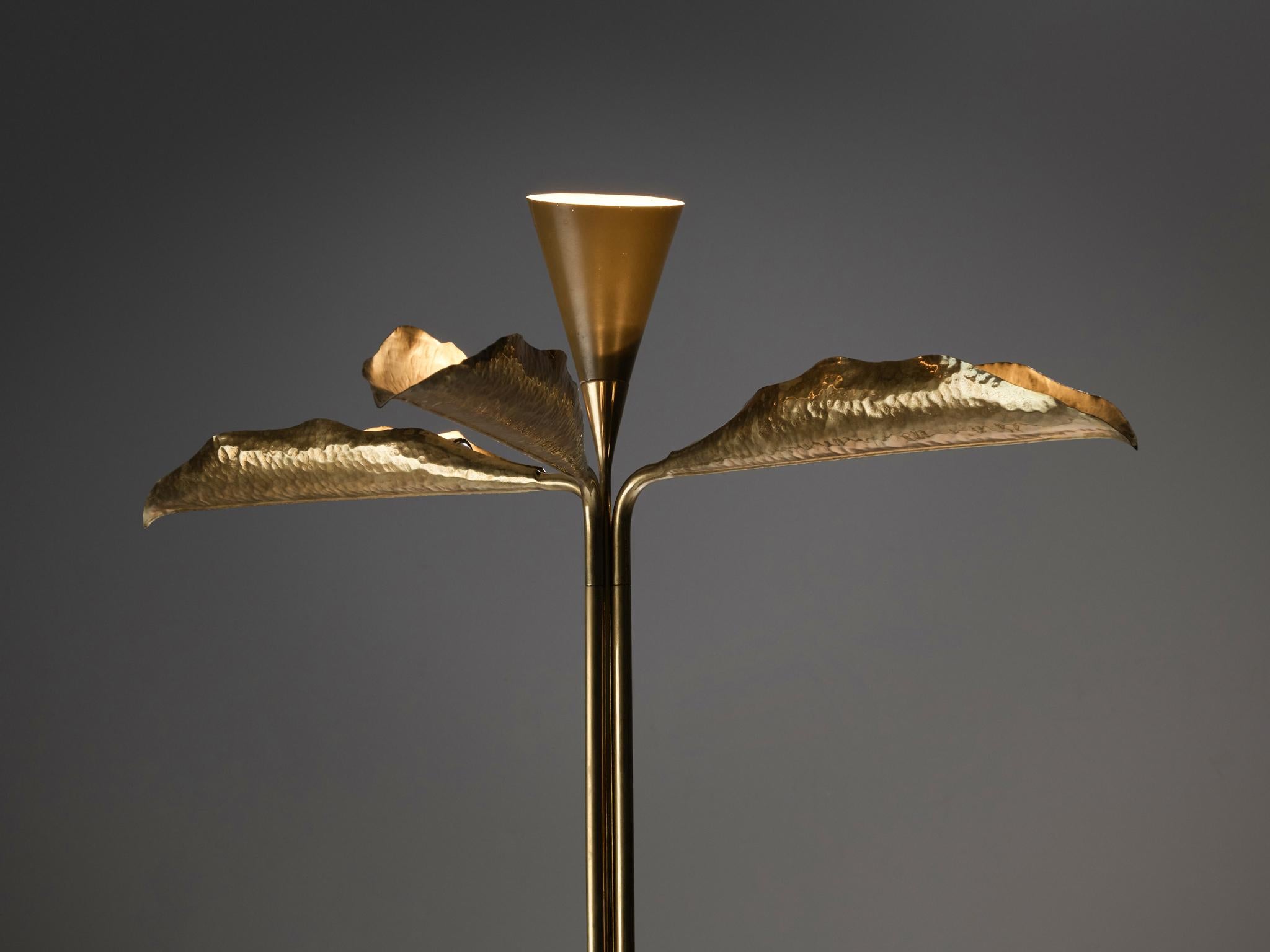 Angelo Lelii for Arredoluce Floor Lamp with Leaves in Hammered Brass 1