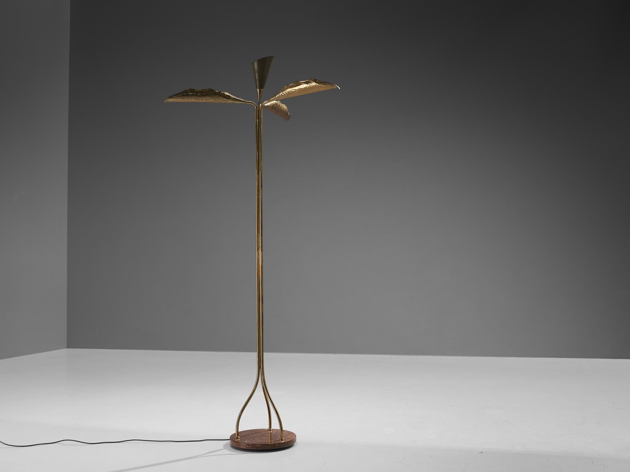 Angelo Lelii for Arredoluce Floor Lamp with Leaves in Hammered Brass 2