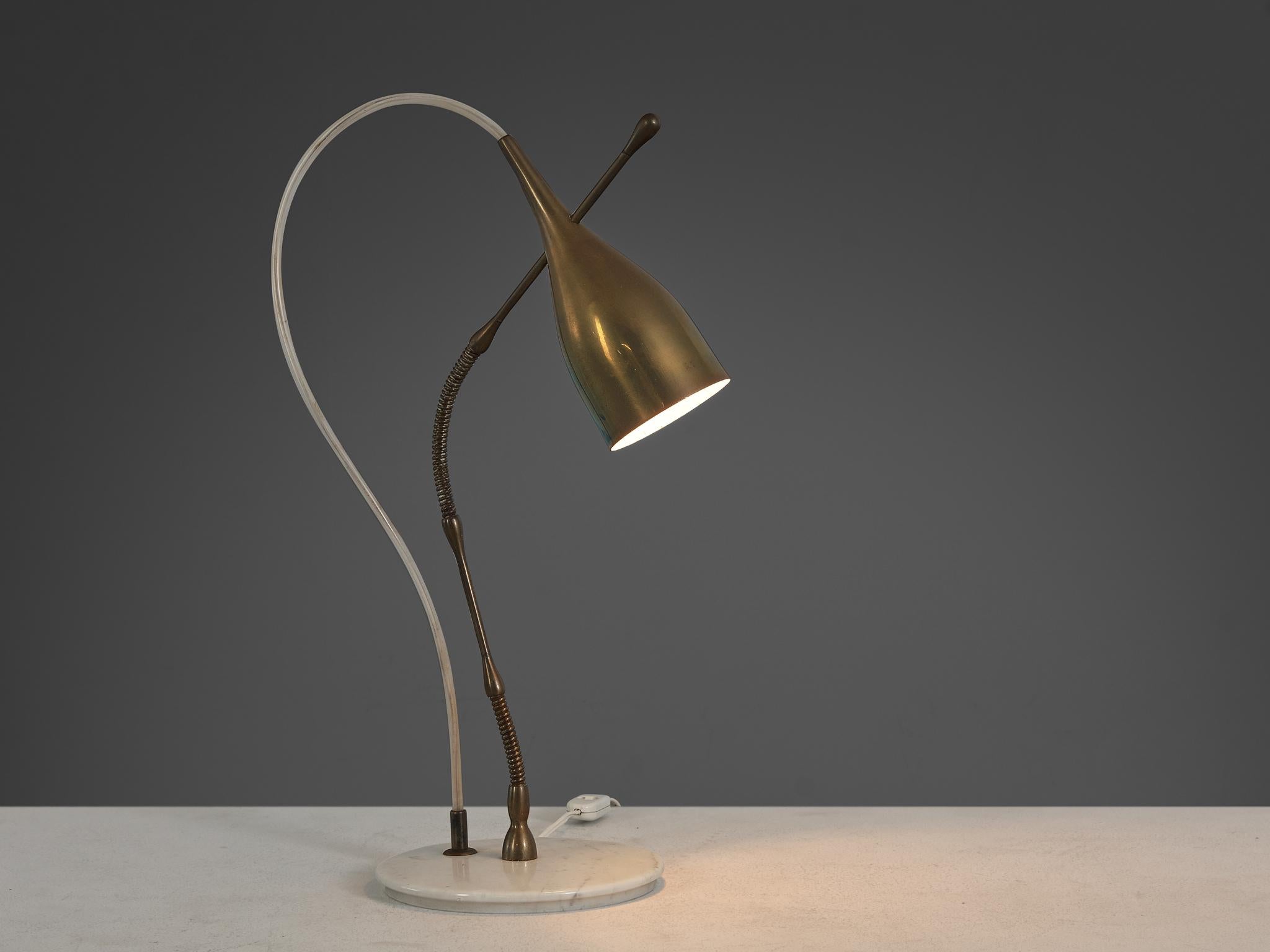 Angelo Lelii for Arredoluce, ‘Lucinella’ table lamp, model ‘12353’, brass, Carrara marble, rubber, Italy, circa 1950

This exquisite table lamp is designed by Angelo Lelii for Arredoluce in Italy around 1950. Lelii's designs were widely acclaimed