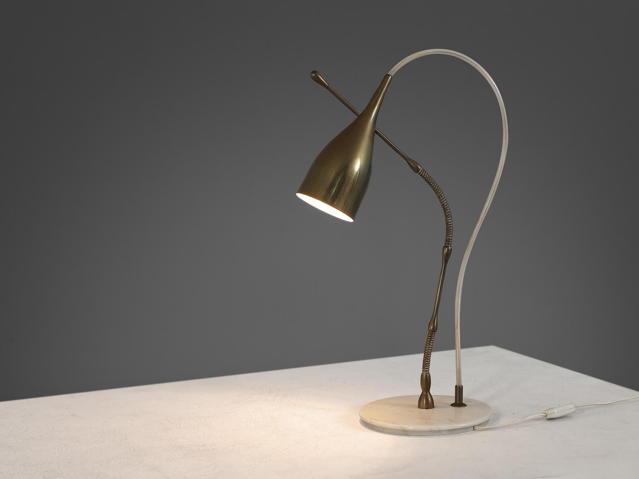 Mid-Century Modern Angelo Lelii pour Arredoluce Lampe de table 'Lucinella' en laiton et marbre  en vente