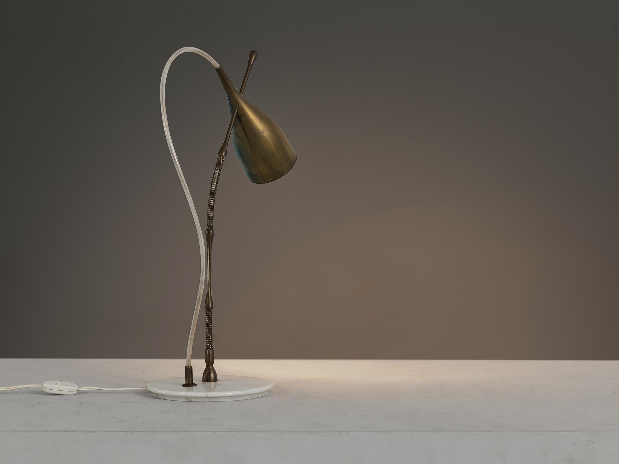 Laiton Angelo Lelii pour Arredoluce Lampe de table 'Lucinella' en laiton et marbre  en vente
