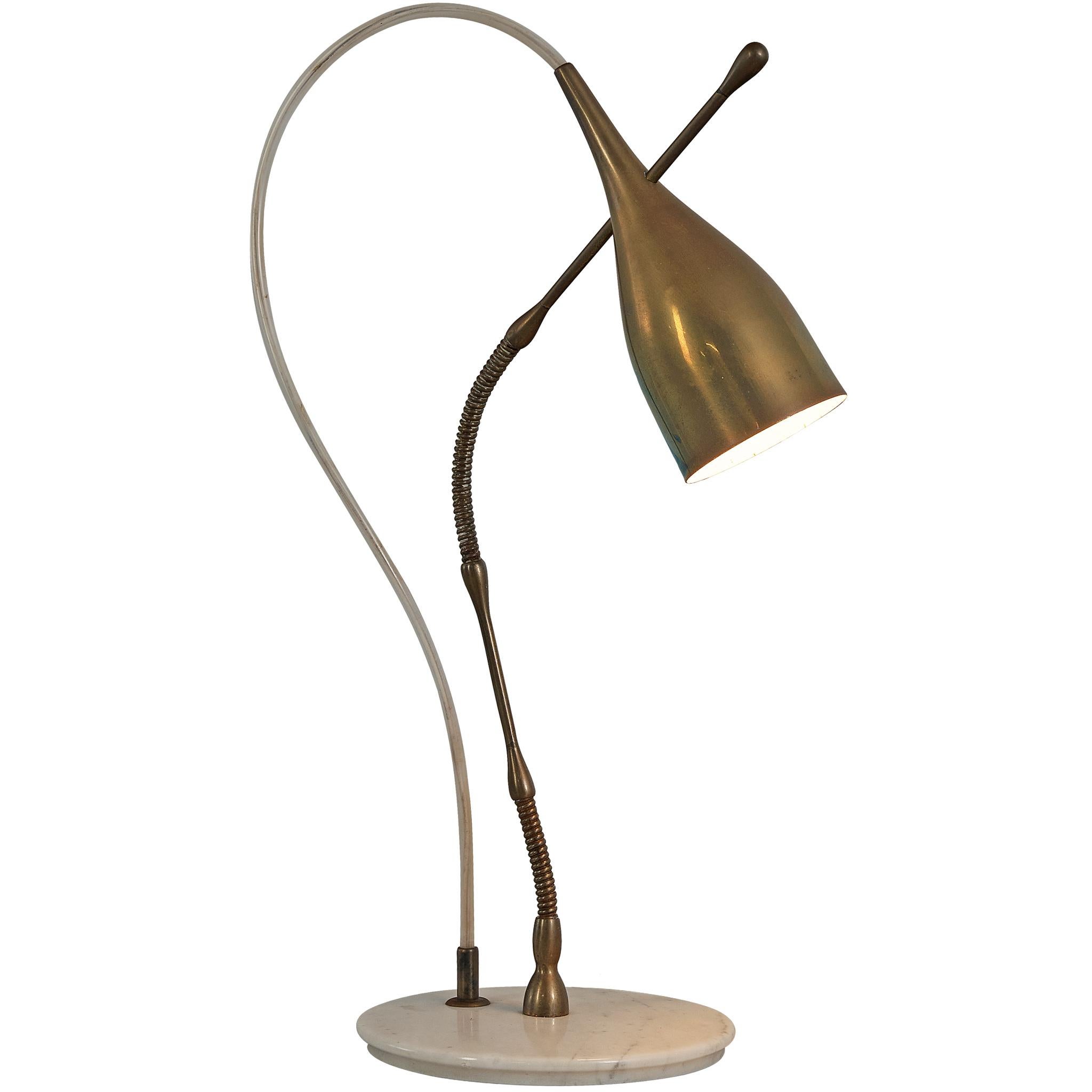 Angelo Lelii pour Arredoluce Lampe de table 'Lucinella' en laiton et marbre  en vente