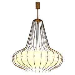 Angelo Lelii for Arredoluce 'Medusa' Chandelier in Brass and Opal Glass