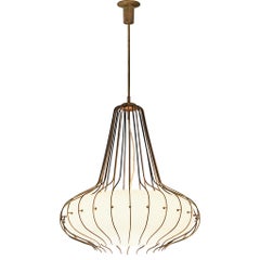 Angelo Lelii for Arredoluce 'Medusa' Chandelier in Brass and White Opal Glass