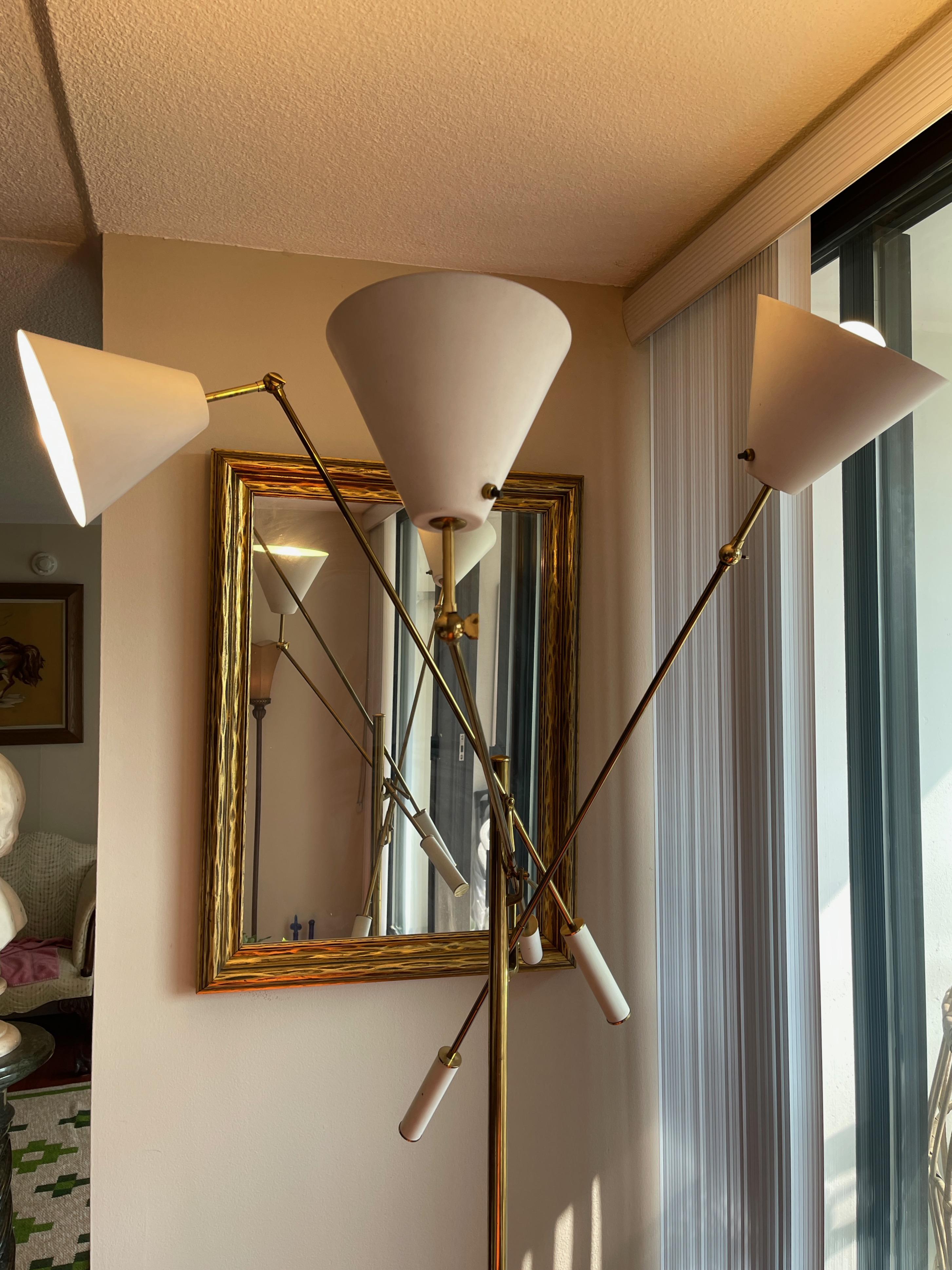 Angelo Lelii for Arredoluce Model 12128 Triennale Floor Lamp Brass & White For Sale 9