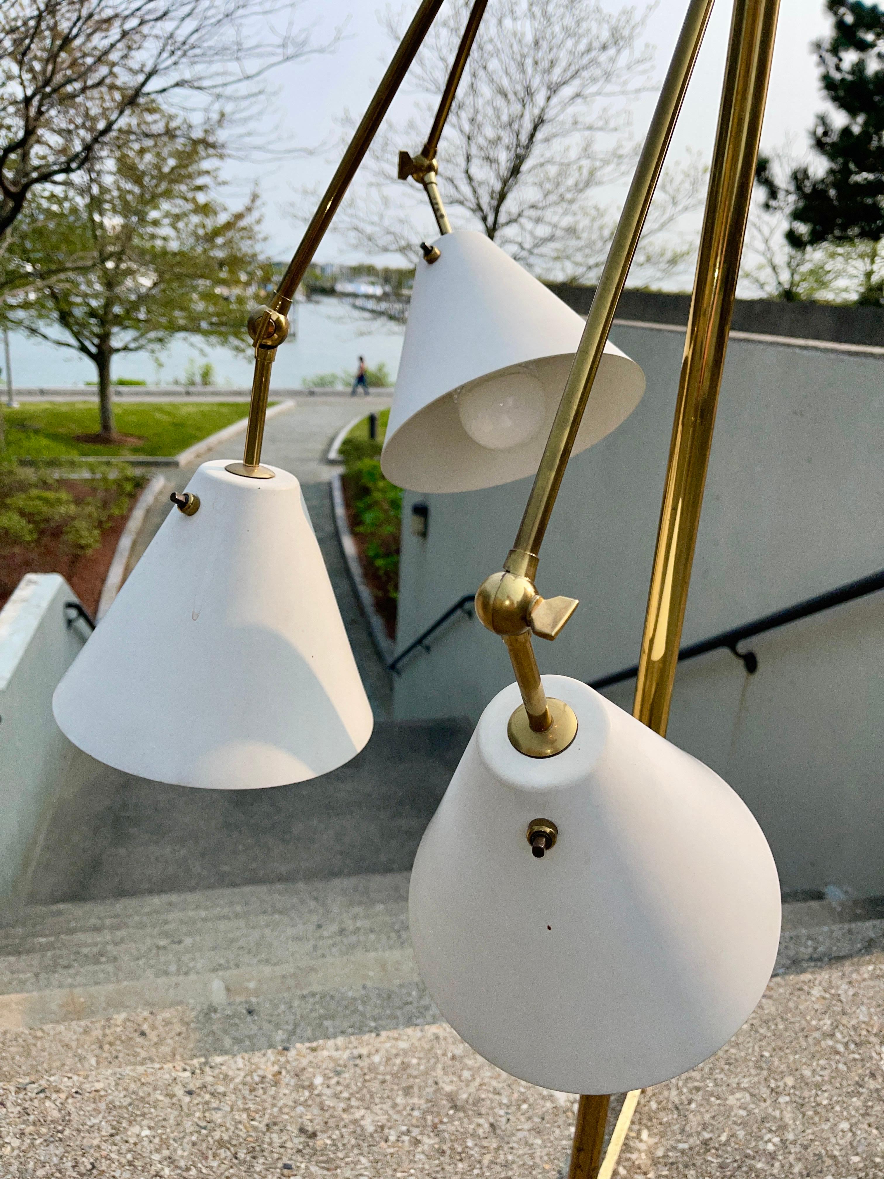 Angelo Lelii for Arredoluce Model 12128 Triennale Floor Lamp Brass & White In Good Condition For Sale In Hanover, MA