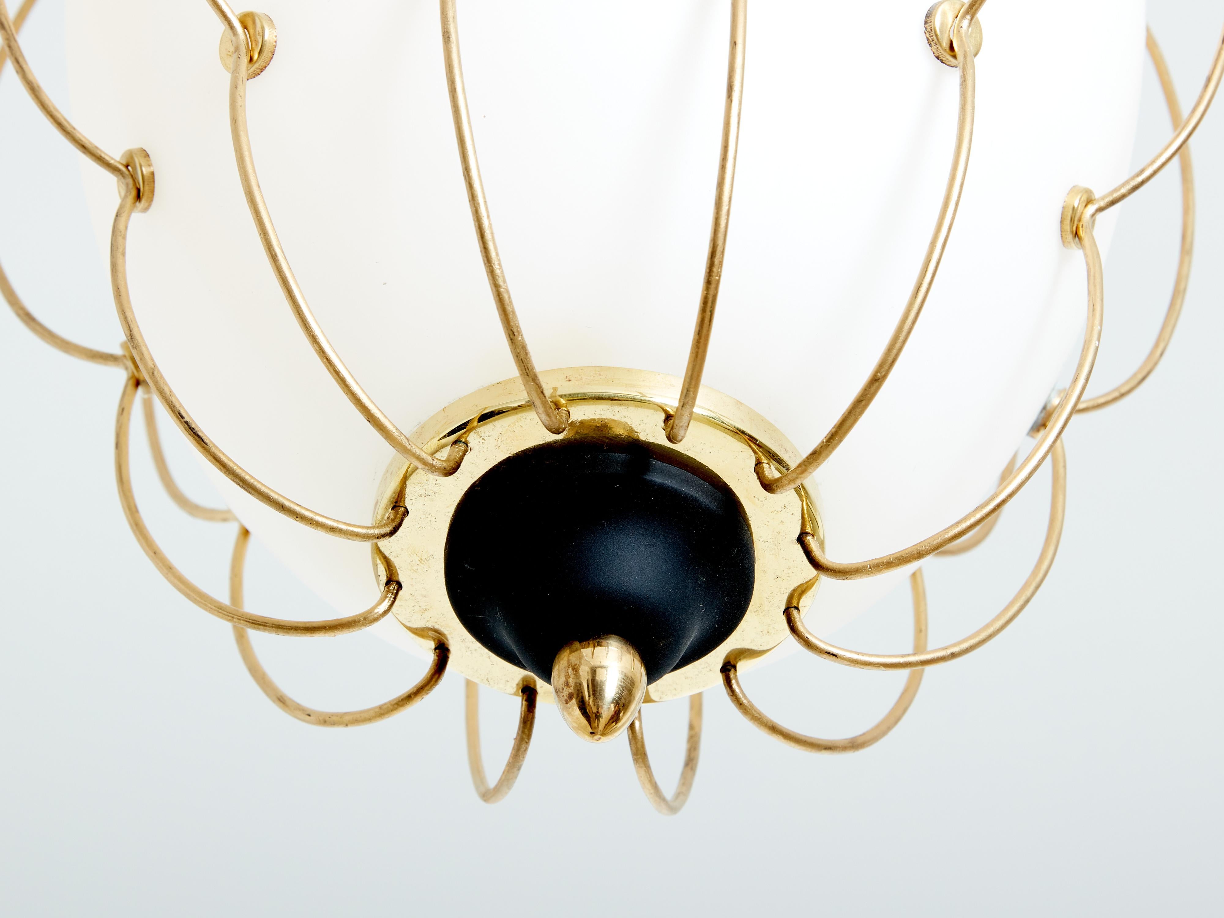 Mid-Century Modern Angelo Lelii for Arredoluce opaline glass brass metal chandelier 1958 For Sale