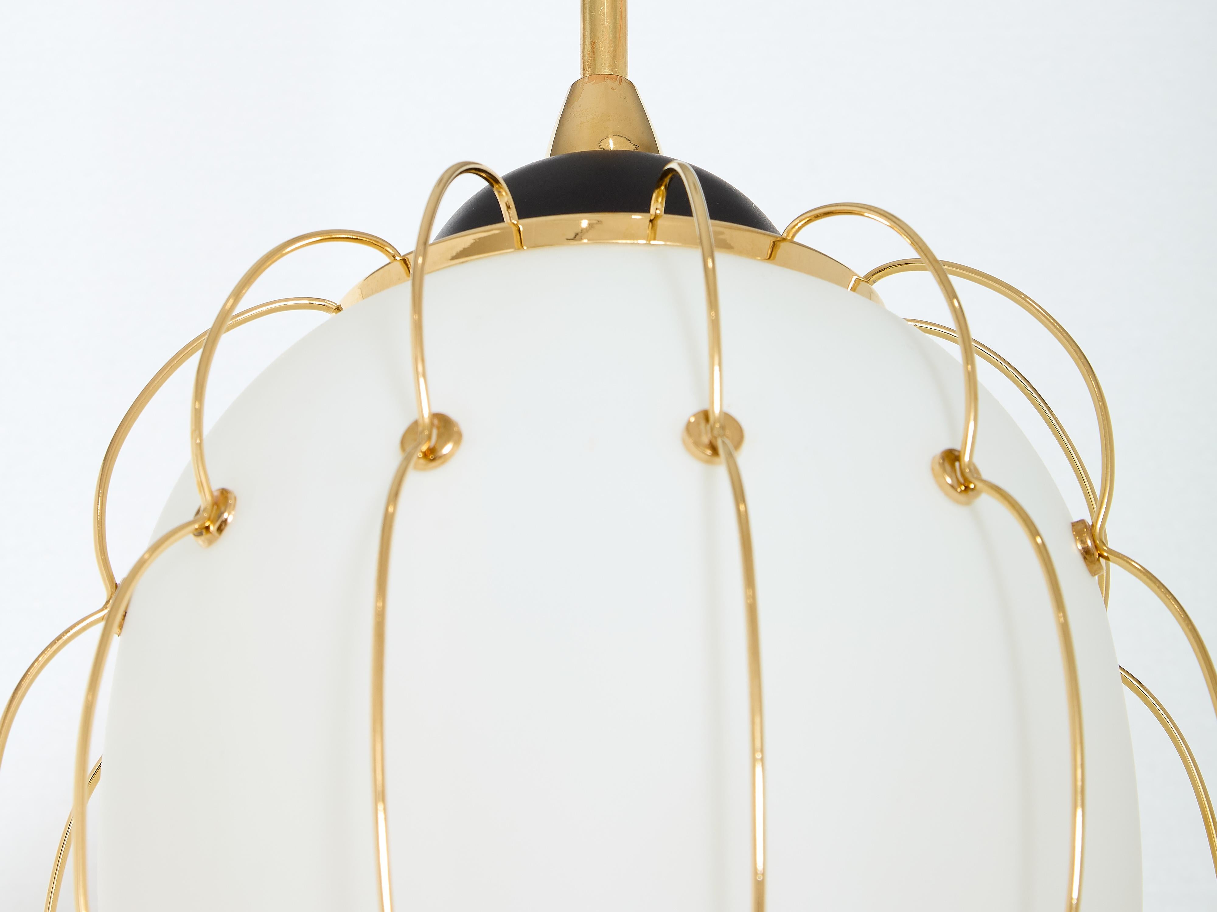 Mid-Century Modern Angelo Lelii for Arredoluce opaline glass brass metal chandelier 1958 For Sale