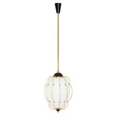 Angelo Lelii for Arredoluce opaline glass brass metal chandelier 1958