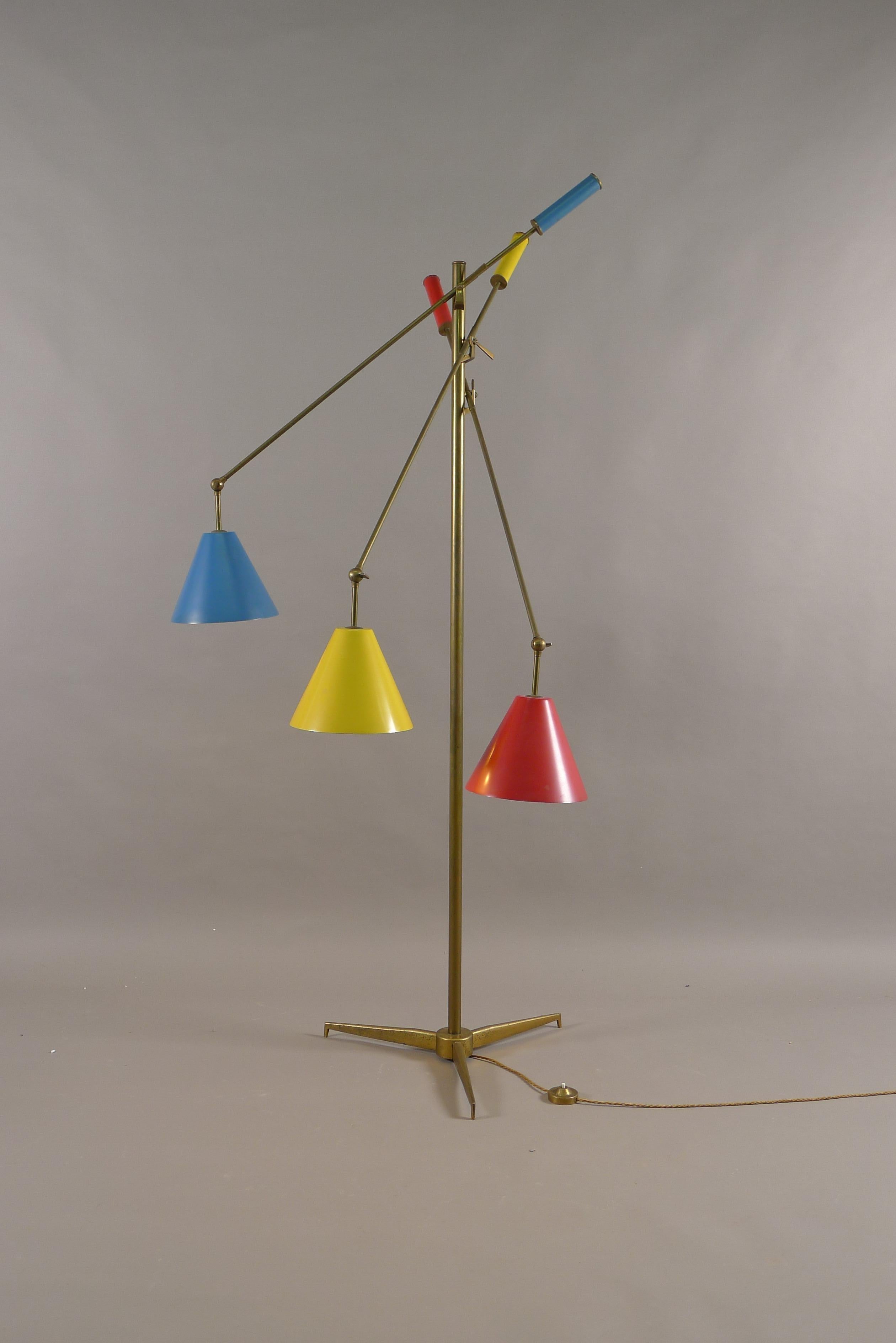 Angelo Lelii for Arredoluce, Original Signed Triennale Floor Lamp in Brass 4