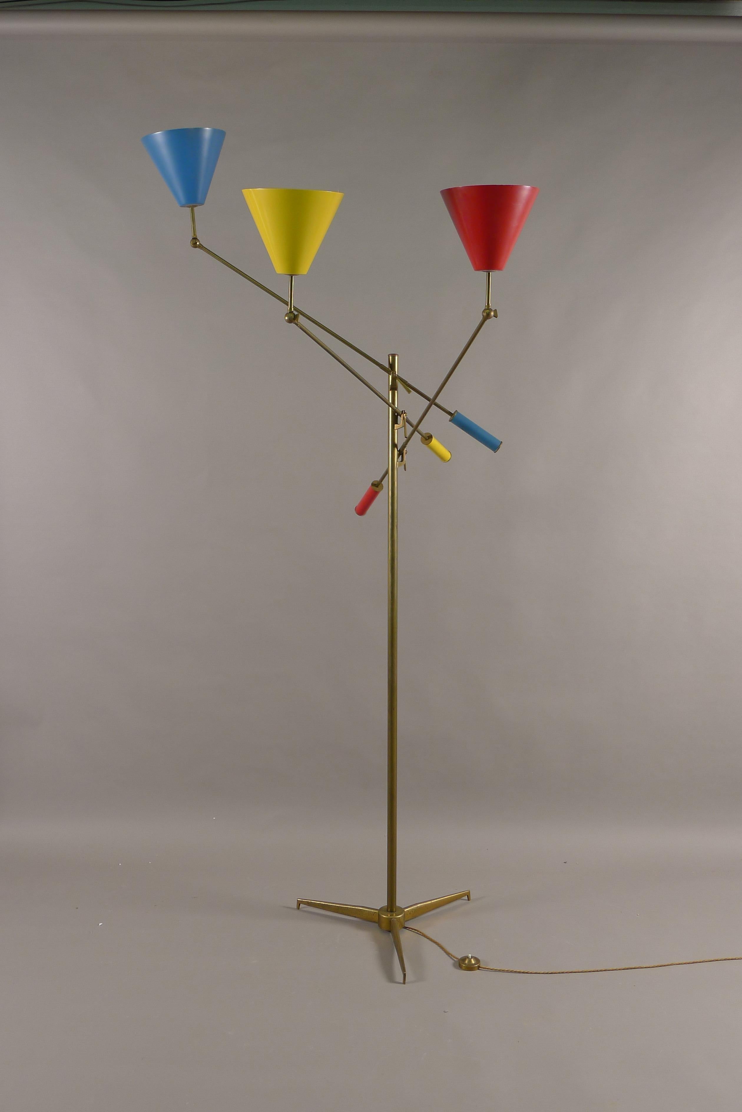 Angelo Lelii for Arredoluce, Original Signed Triennale Floor Lamp in Brass 5
