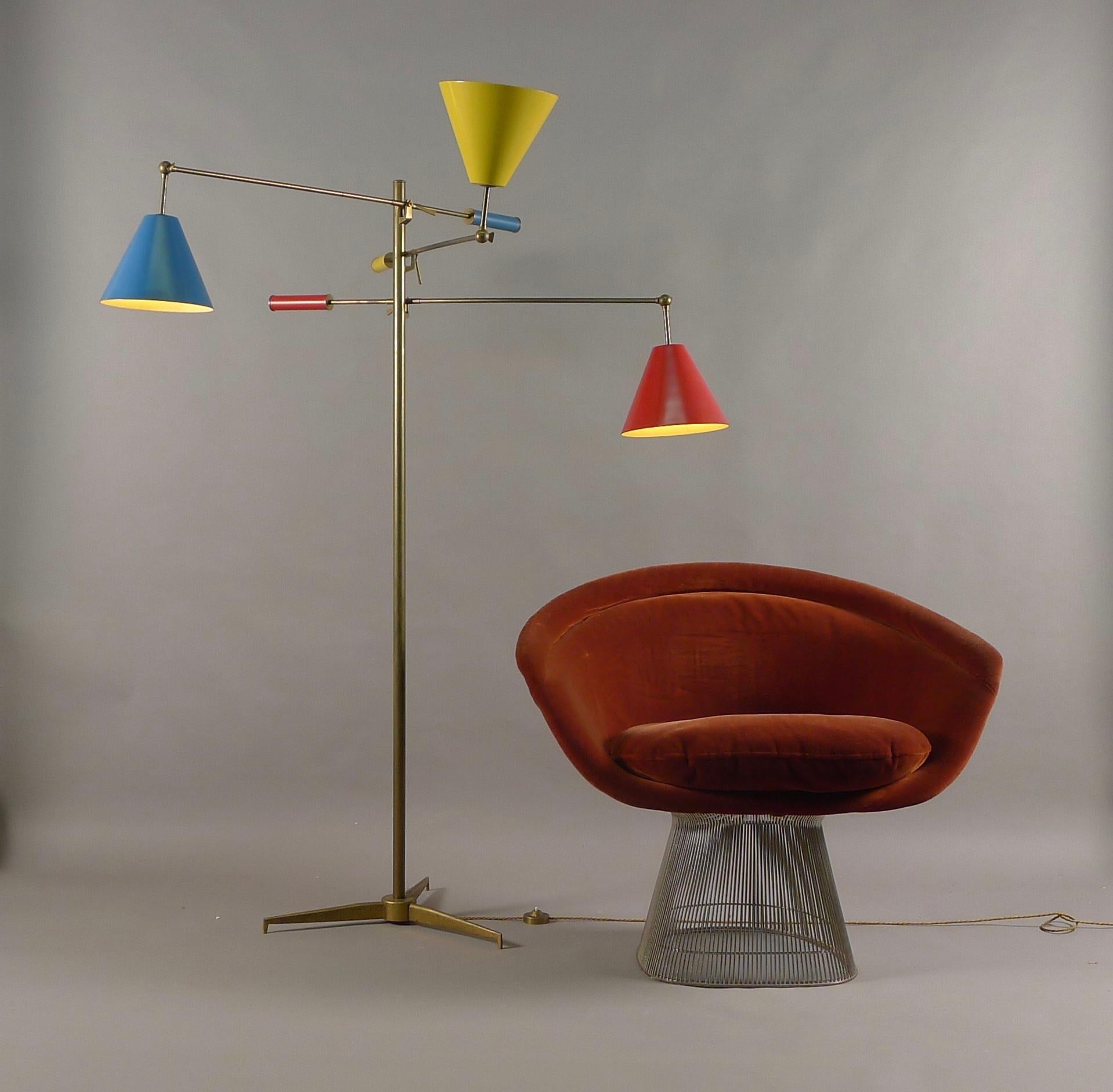 Angelo Lelii for Arredoluce, Original Signed Triennale Floor Lamp in Brass 6