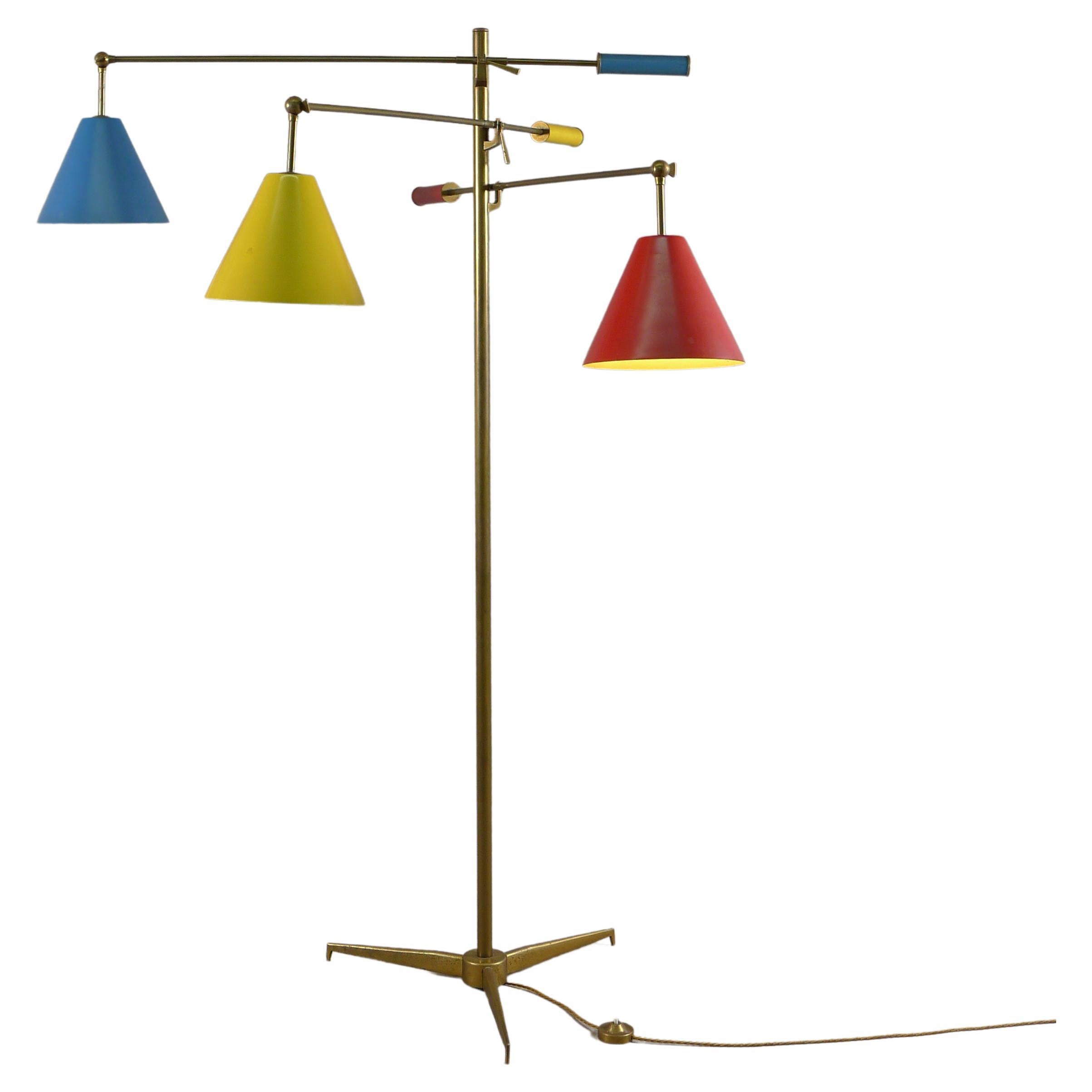 Angelo Lelii for Arredoluce, Original Signed Triennale Floor Lamp in Brass