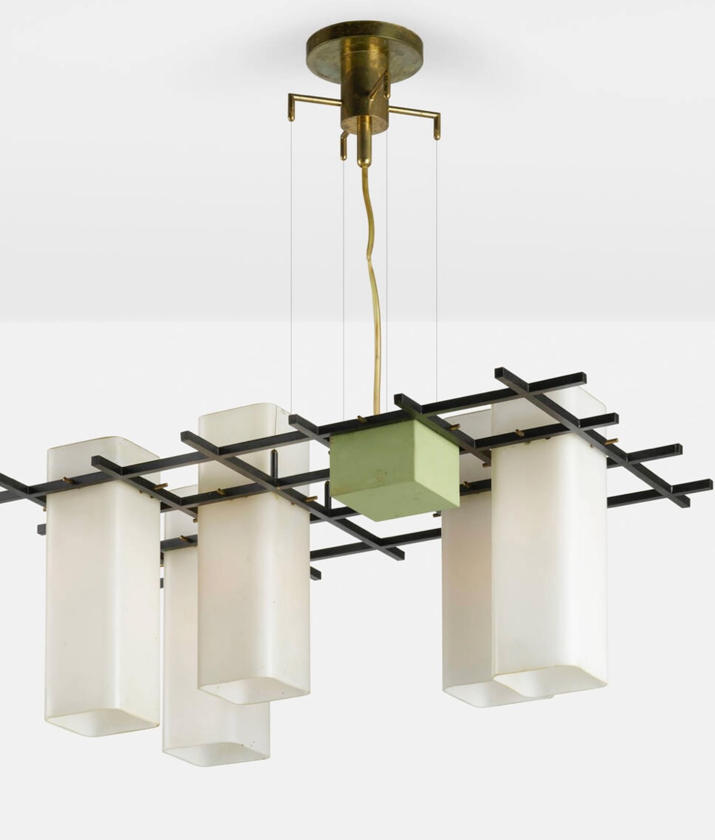 Mid-Century Modern Angelo Lelii for Arredoluce, Rare Model 212 Chandelier / Pendant Light, c. 1958