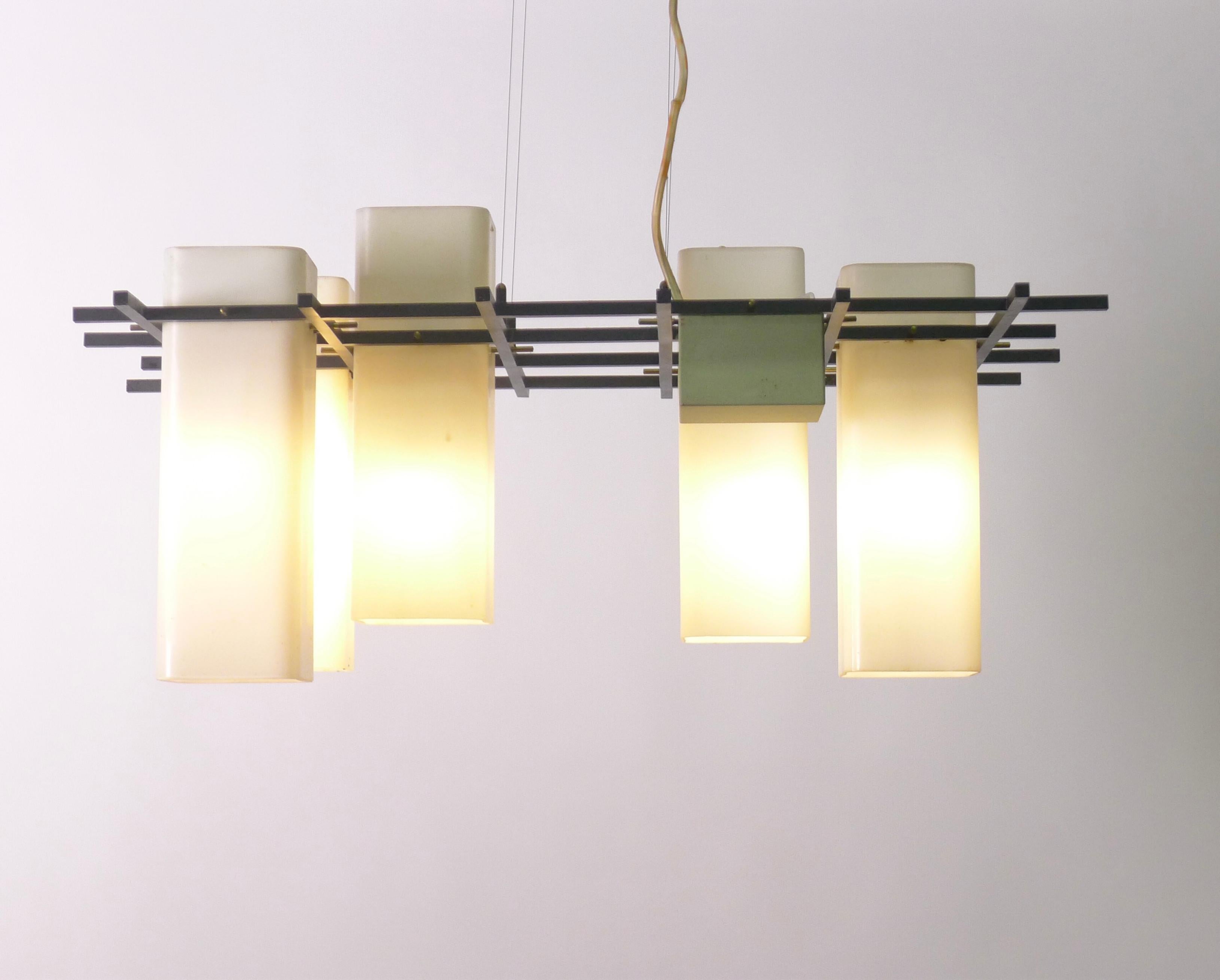 Italian Angelo Lelii for Arredoluce, Rare Model 212 Chandelier / Pendant Light, c. 1958