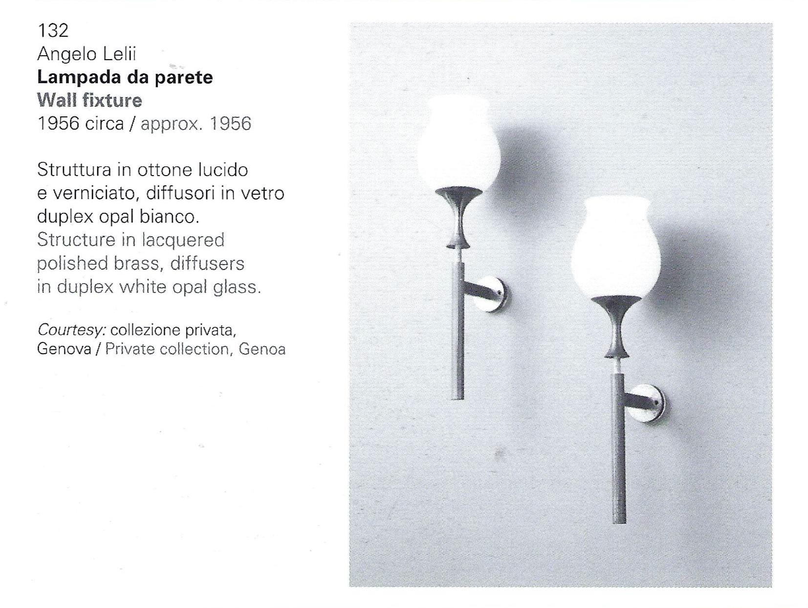 Angelo Lelii para Arredoluce Raro par de apliques de vidrio esmerilado y latón, años 50 en venta 5