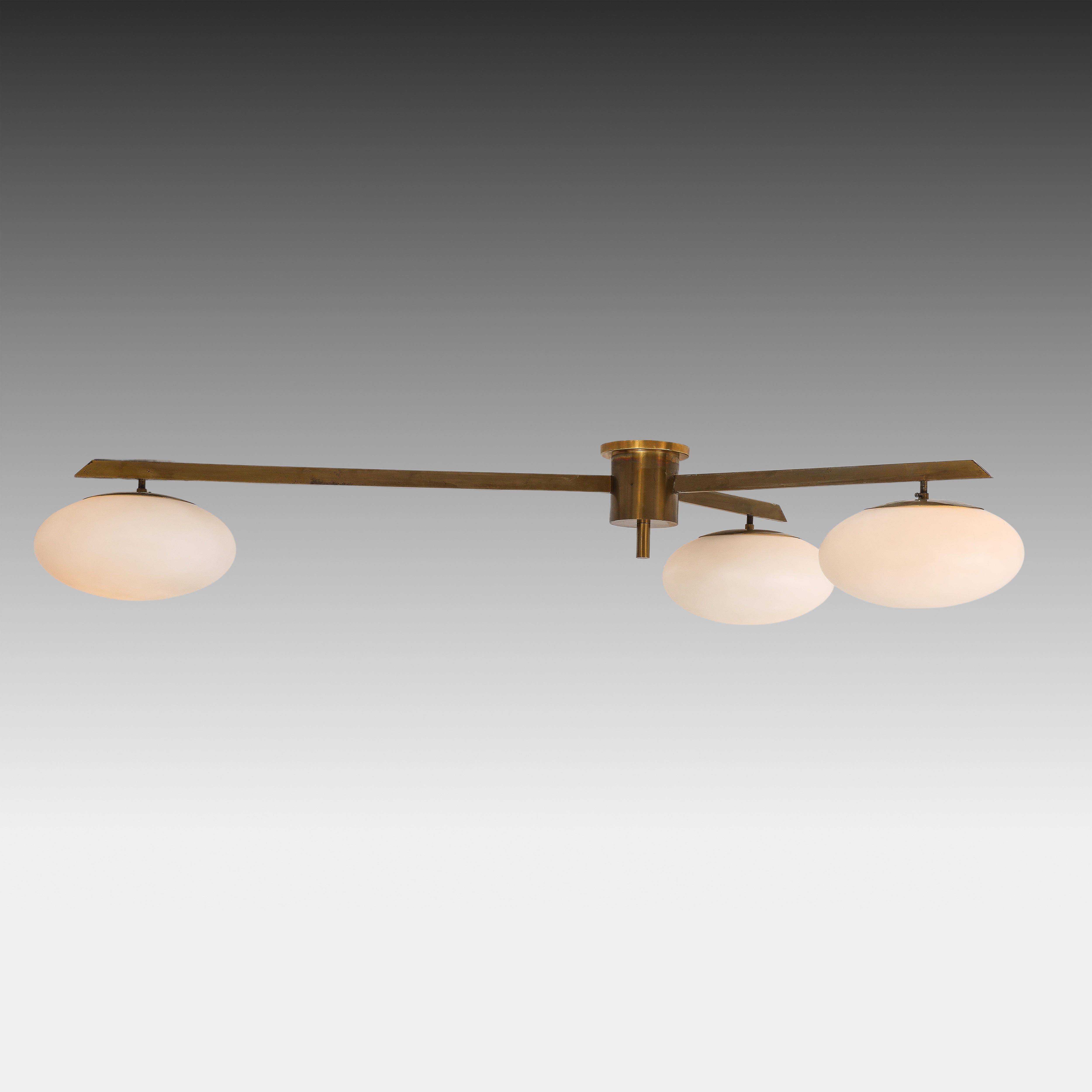 Frosted Angelo Lelii for Arredoluce Rare Pair of Tre Lune Ceiling or Walll Lights For Sale