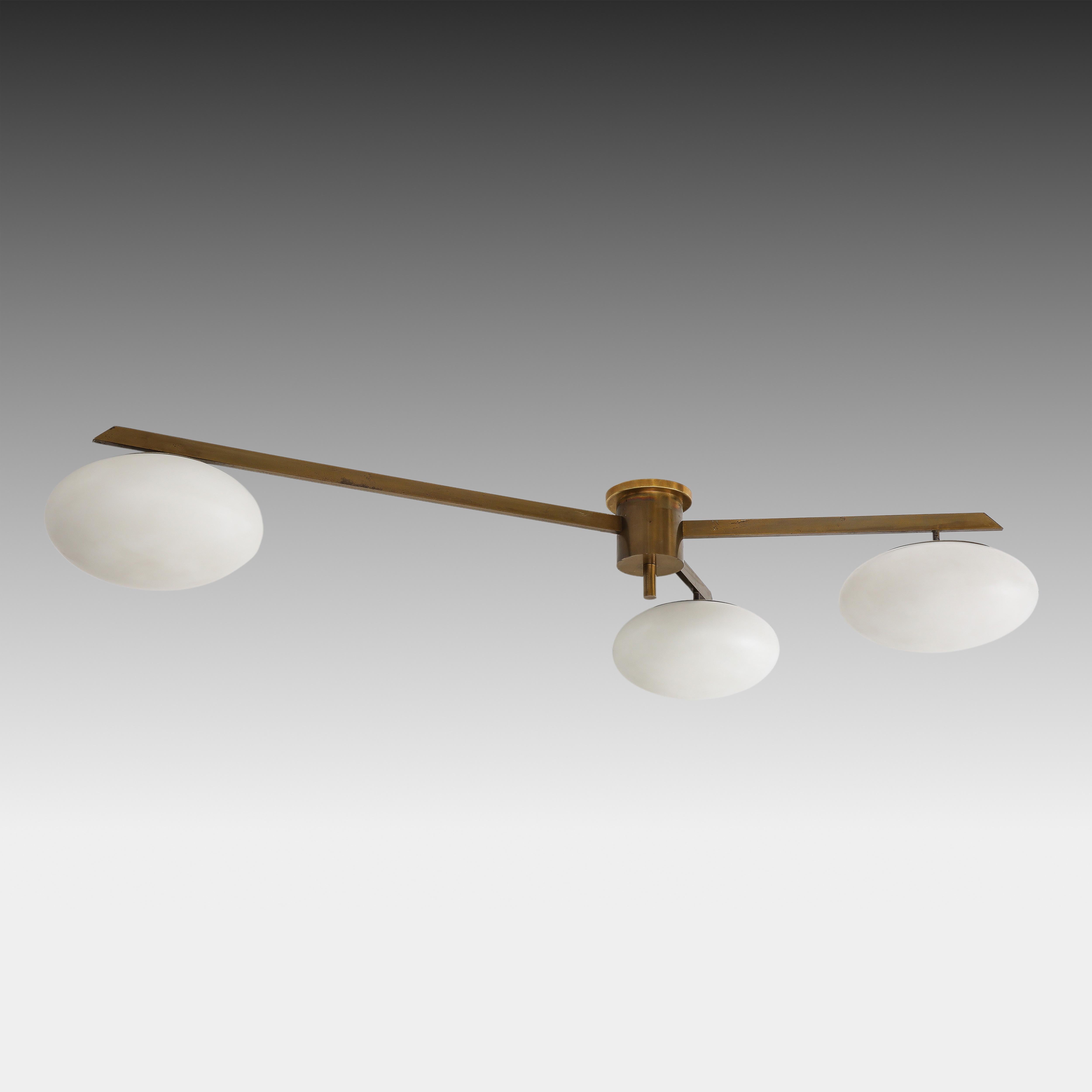 Brass Angelo Lelii for Arredoluce Rare Pair of Tre Lune Ceiling or Walll Lights For Sale