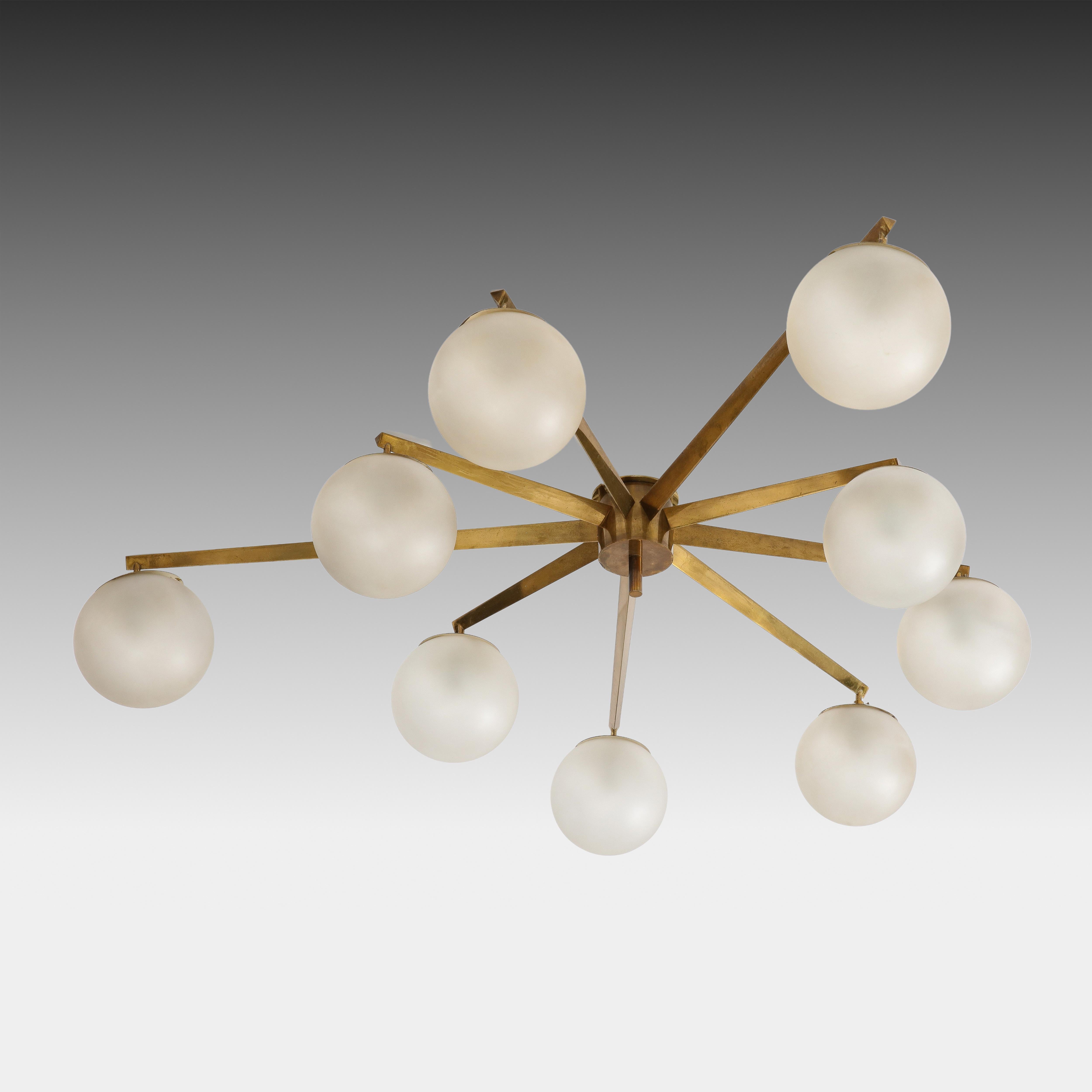 Brass Angelo Lelii for Arredoluce Rare Stella a 9 Chandelier