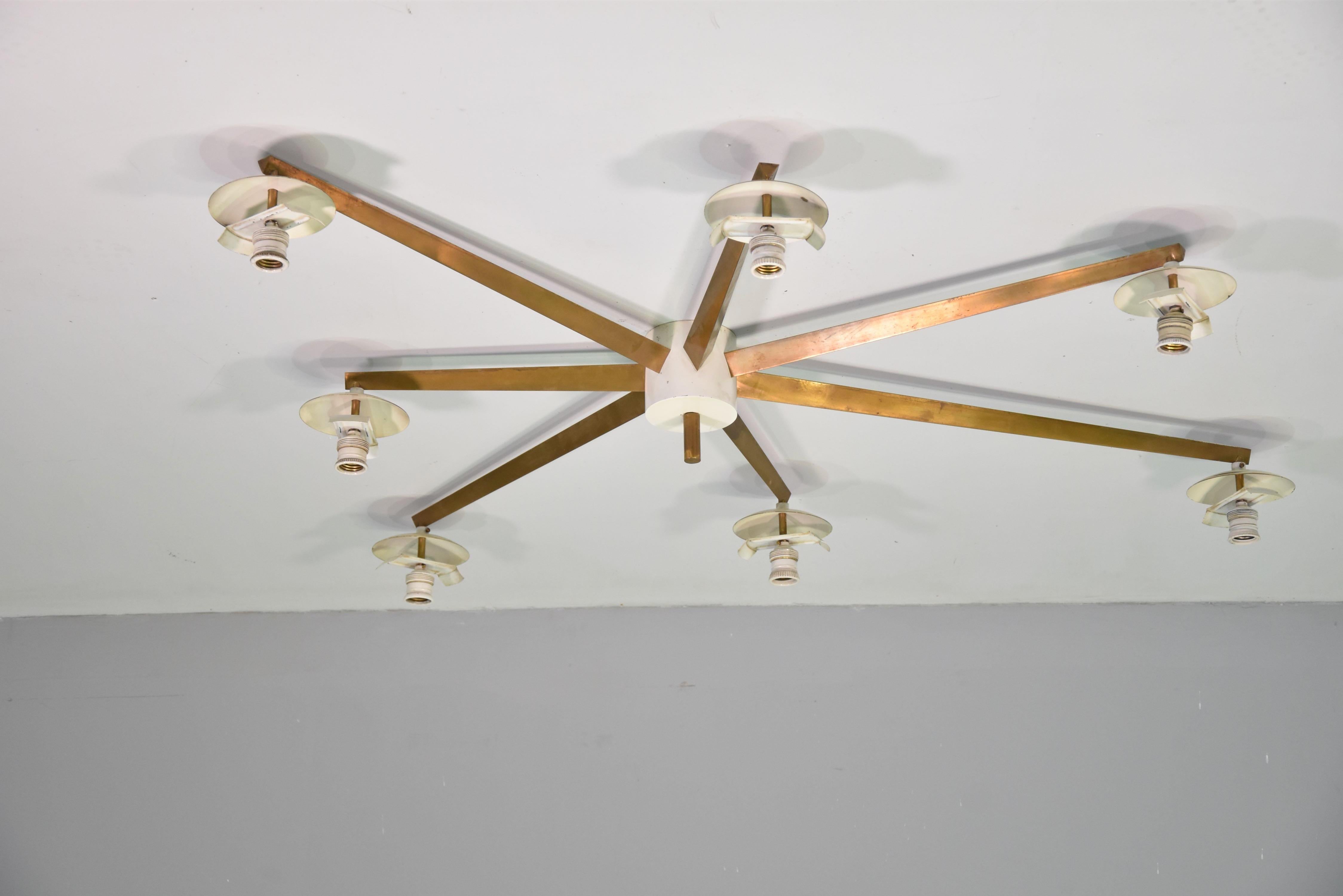 Angelo Lelii for Arredoluce Rare Stella Seven Lune Ceiling Light, Italy, 1960s 5