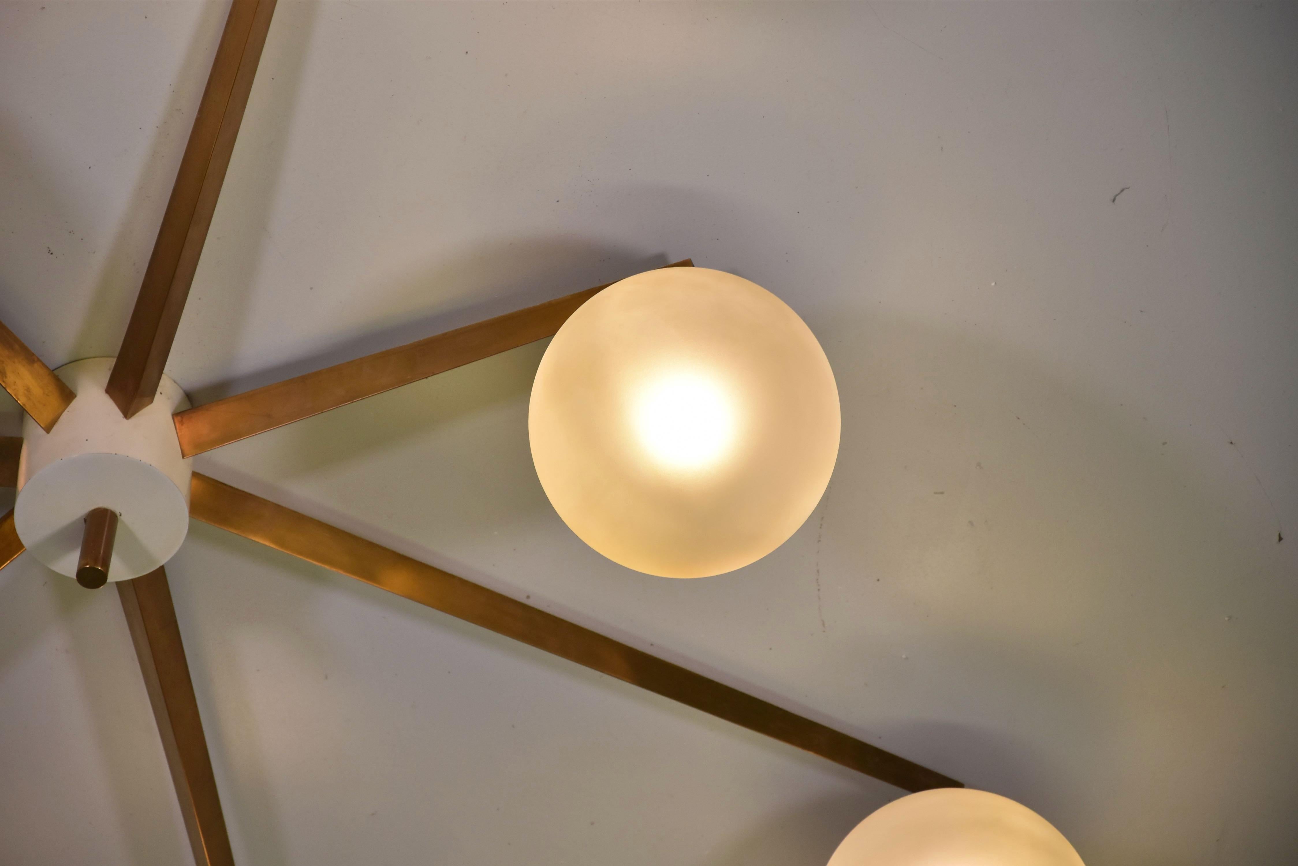 Brass Angelo Lelii for Arredoluce Rare Stella Seven Lune Ceiling Light, Italy, 1960s