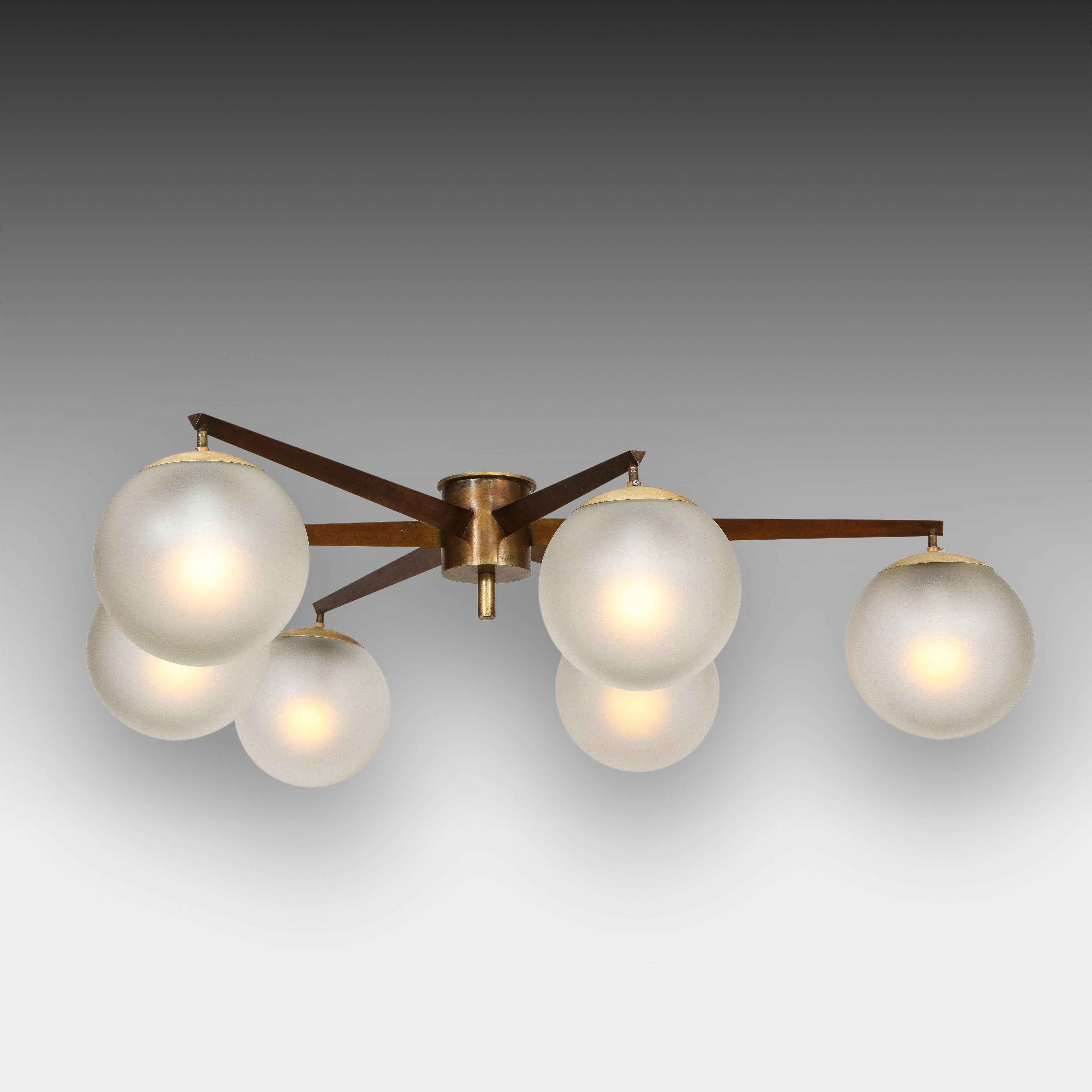 Mid-Century Modern Angelo Lelii for Arredoluce Rare Stella Six Lune Ceiling Light, Italy, 1960s