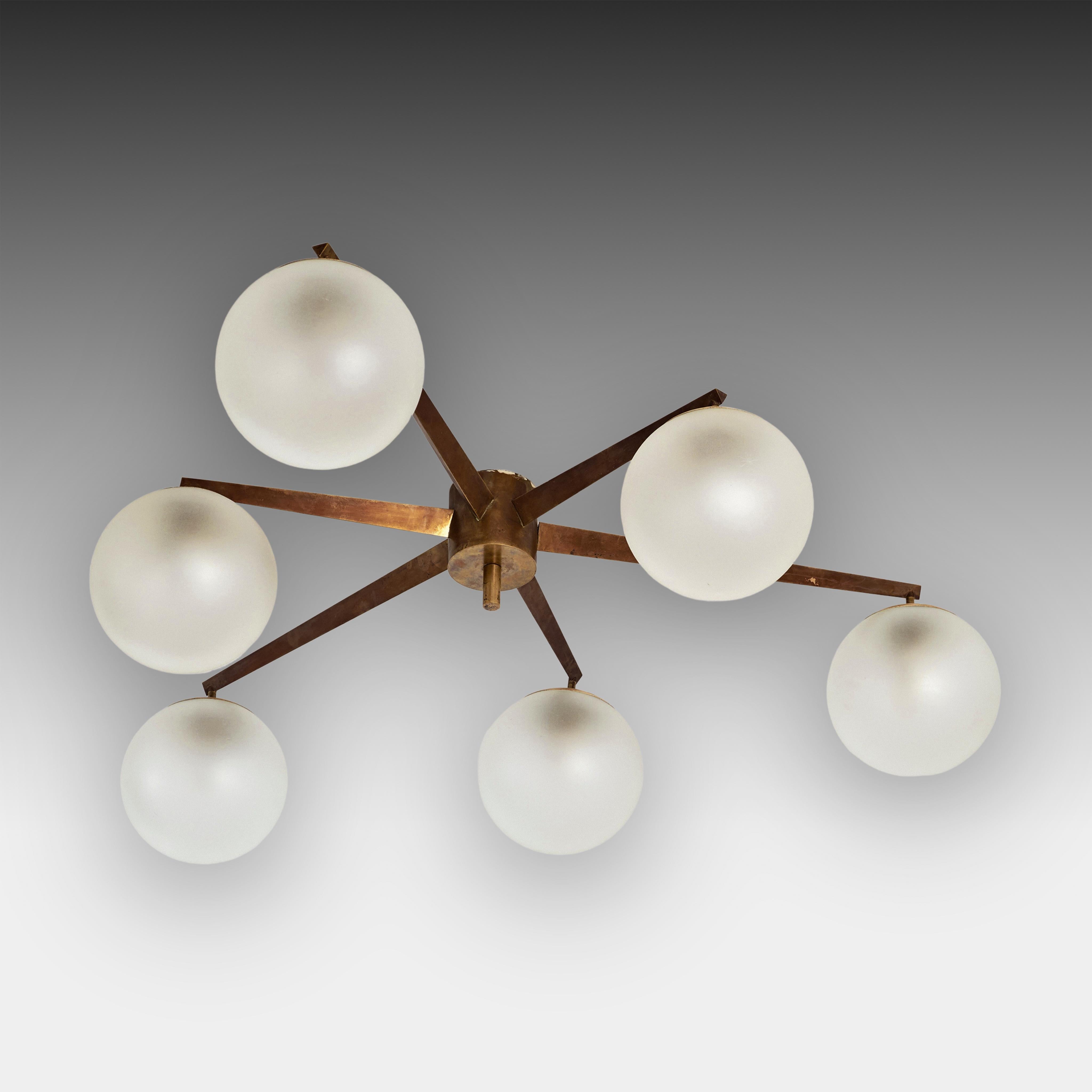 Italian Angelo Lelii for Arredoluce Rare Stella Six Lune Ceiling Light, Italy, 1960s