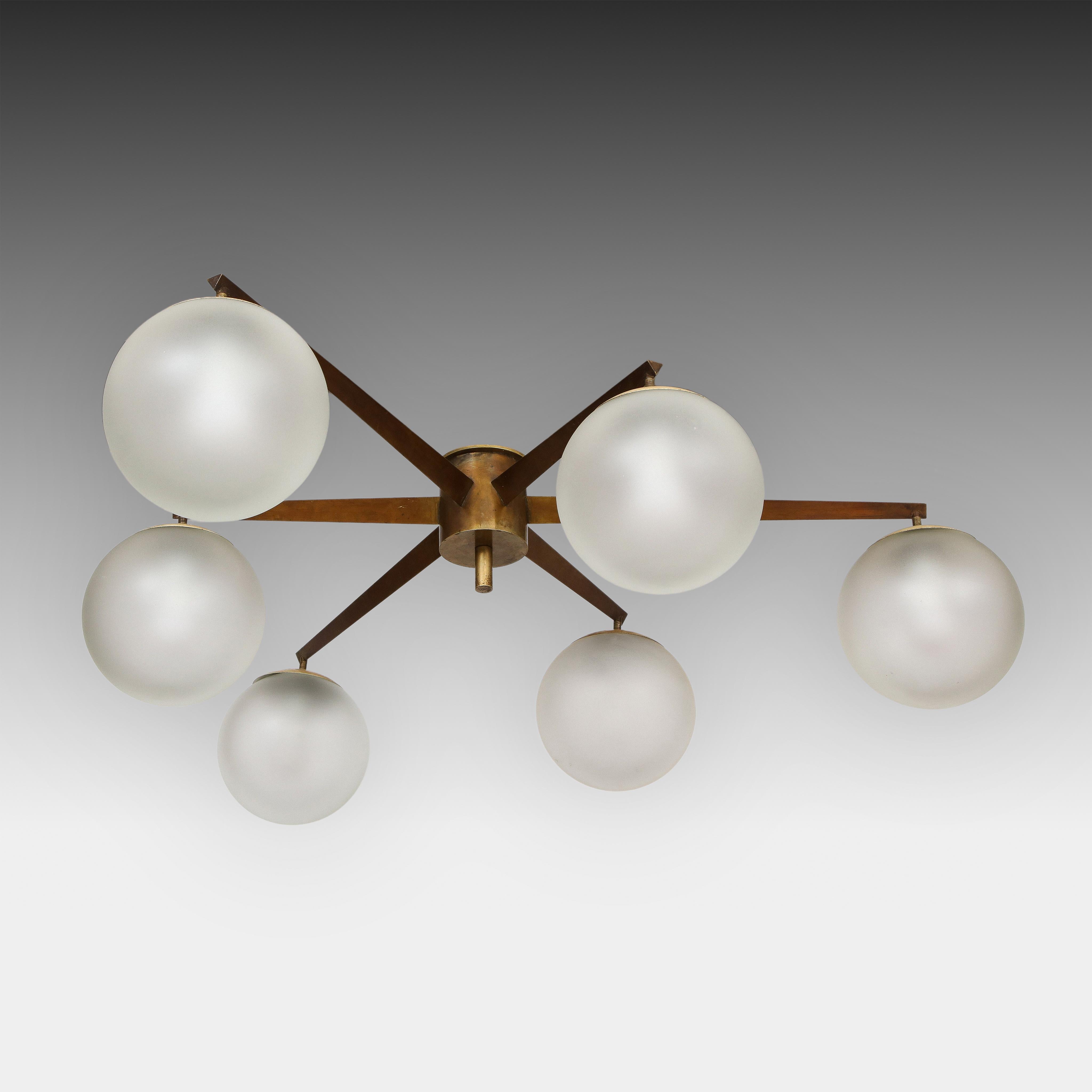 Angelo Lelii for Arredoluce Rare Stella Six Lune Ceiling Light, Italy, 1960s In Good Condition In New York, NY