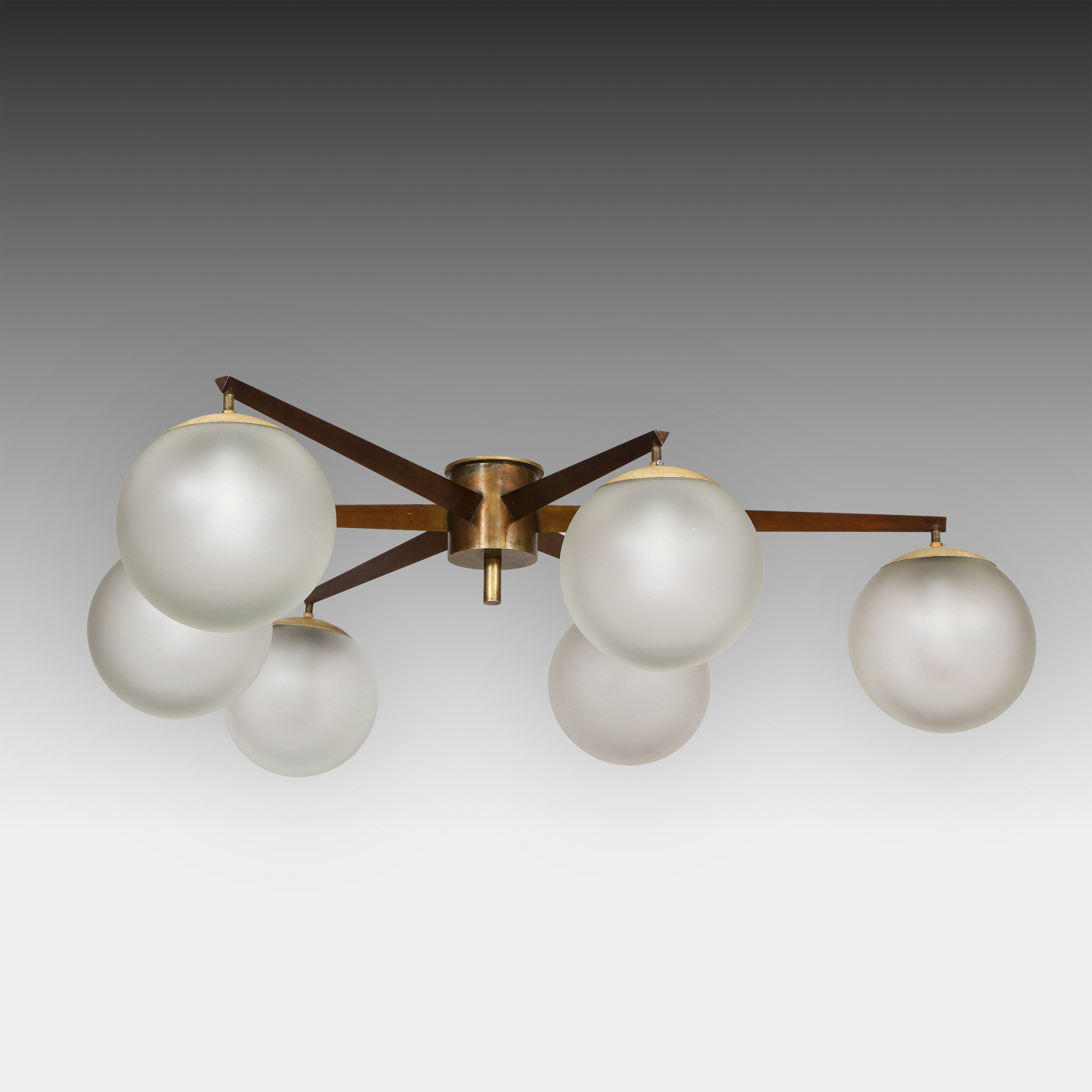 Mid-20th Century Angelo Lelii for Arredoluce Rare Stella Six Lune Ceiling Light, Italy, 1960s