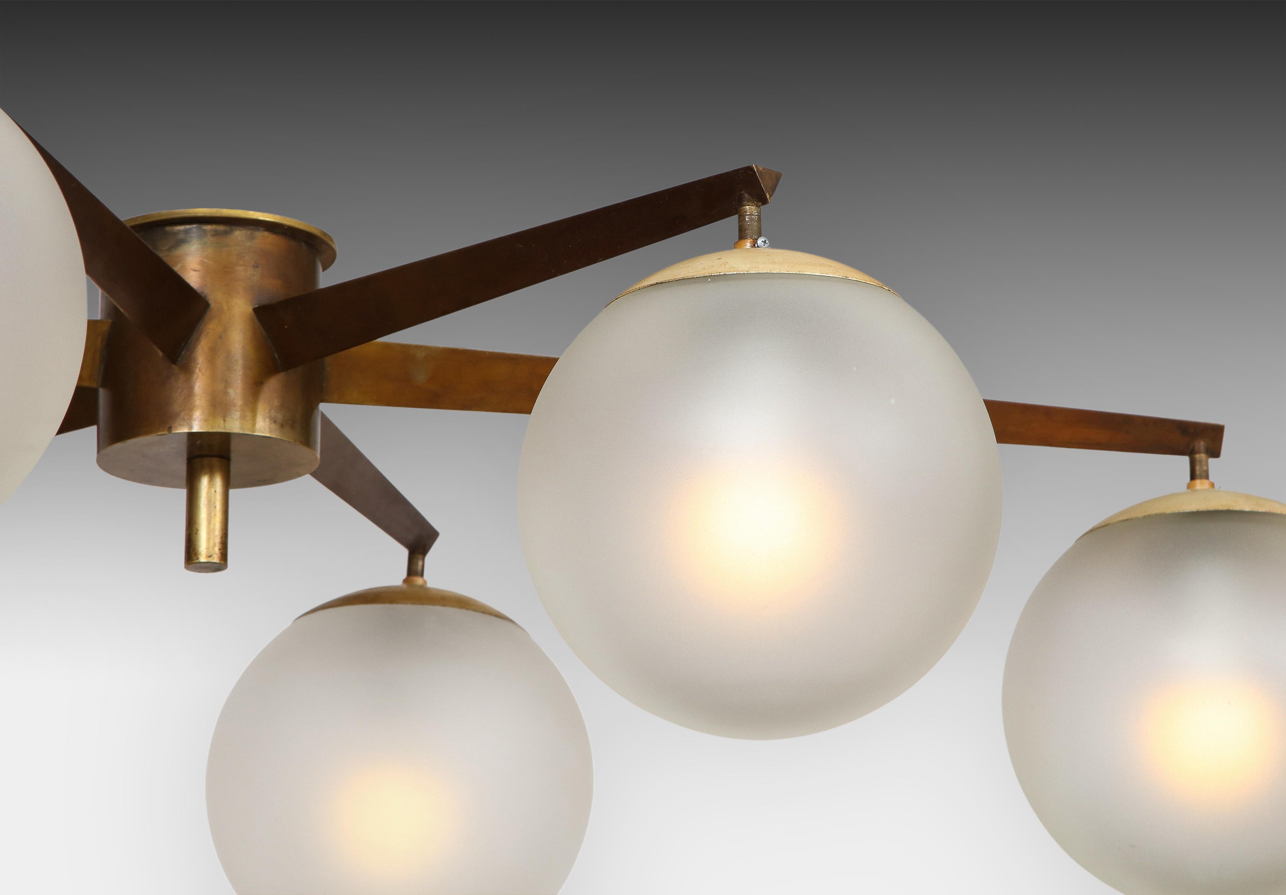 Brass Angelo Lelii for Arredoluce Rare Stella Six Lune Ceiling Light, Italy, 1960s