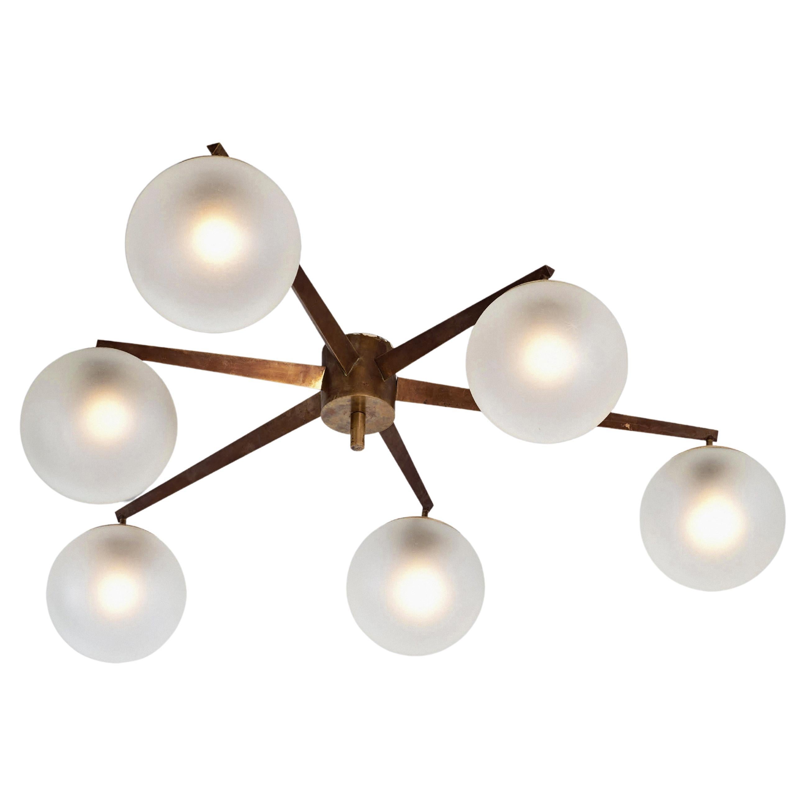 Angelo Lelii for Arredoluce Rare Stella Six Lune Ceiling Light, Italy, 1960s