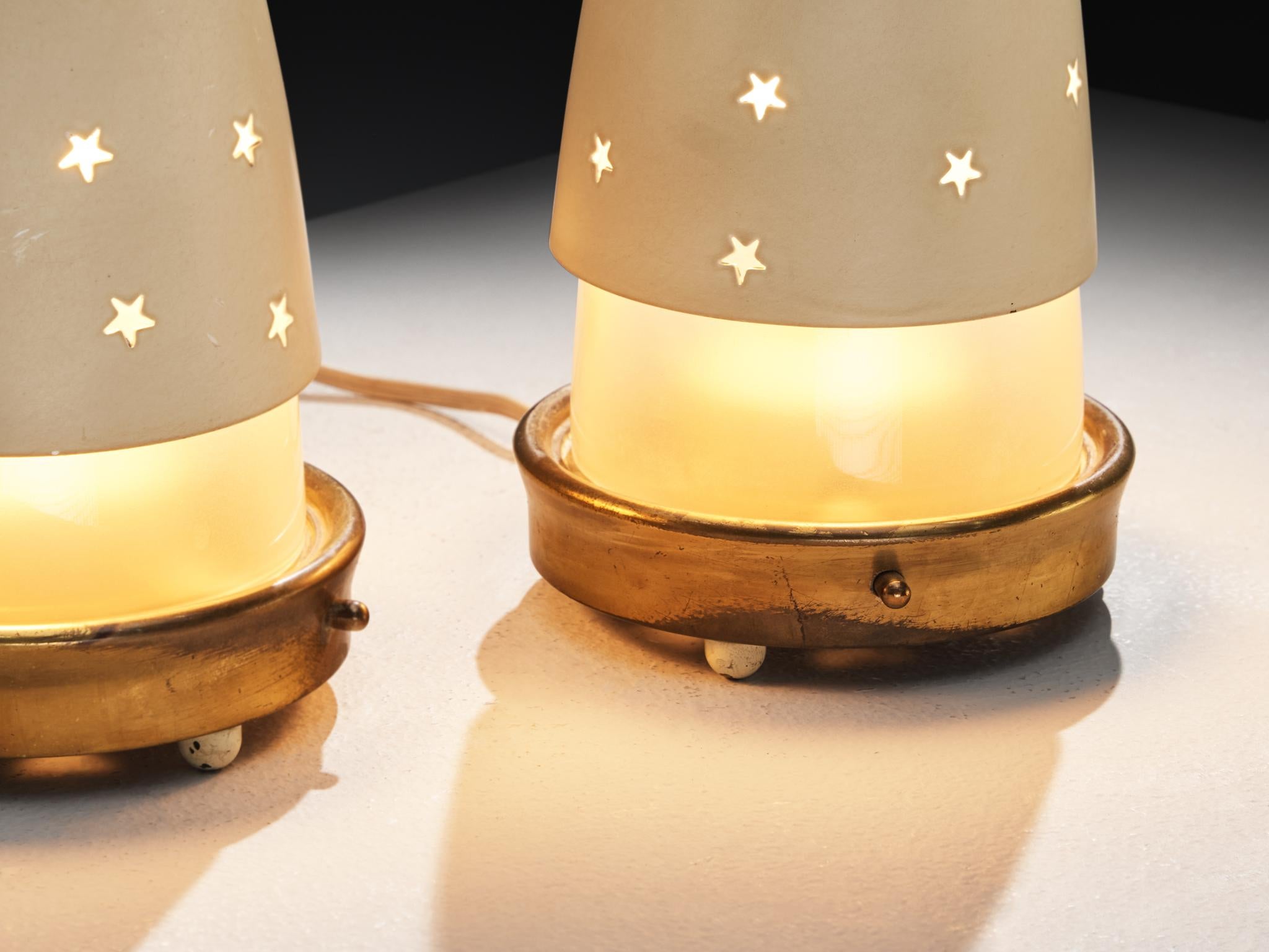 Mid-Century Modern Angelo Lelii pour Arredoluce Lampes de table 'Stellina' avec motifs d'étoiles en vente