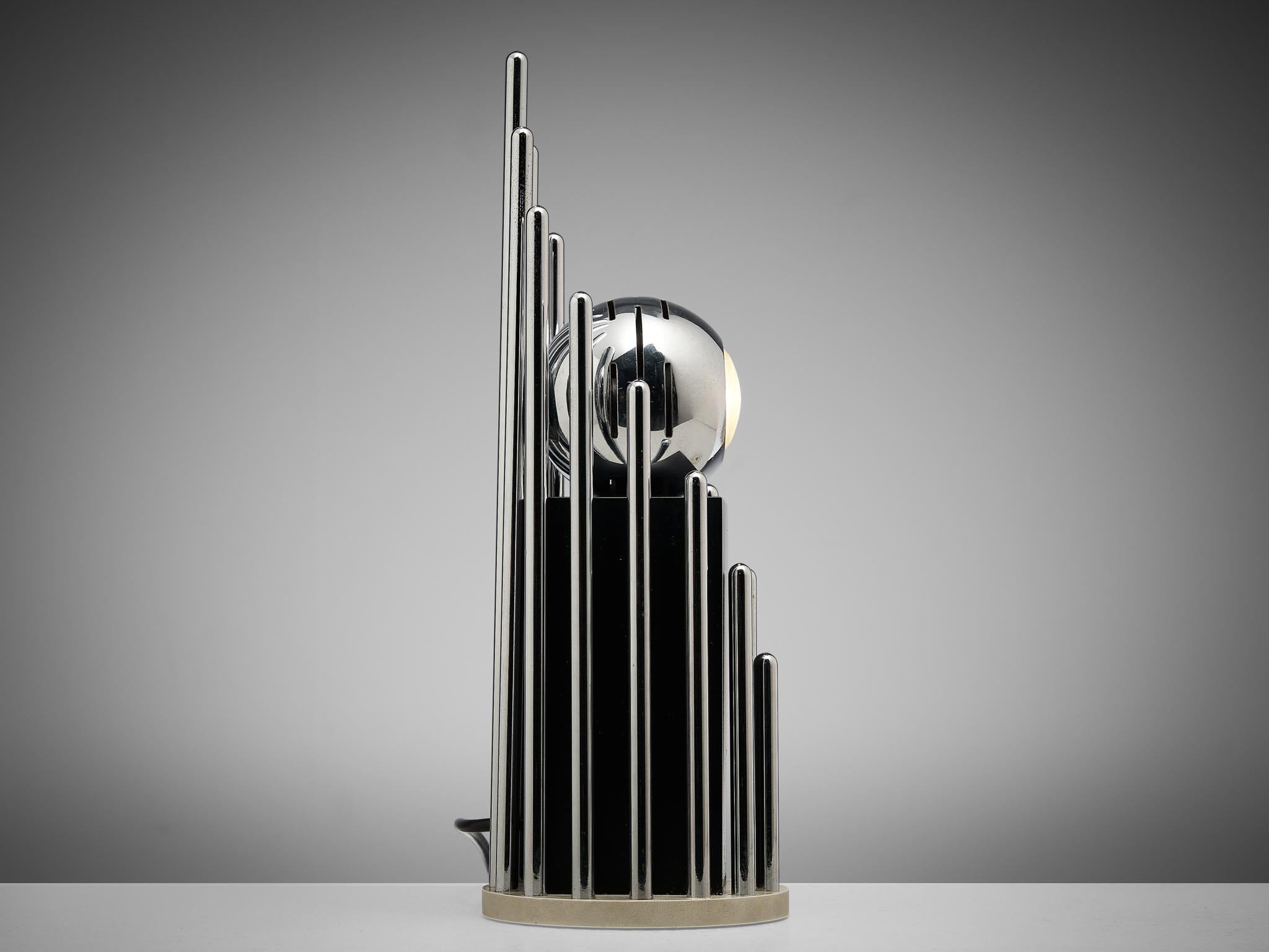 Italian Angelo Lelii for Arredoluce Table Lamp in Chrome-plated Brass For Sale