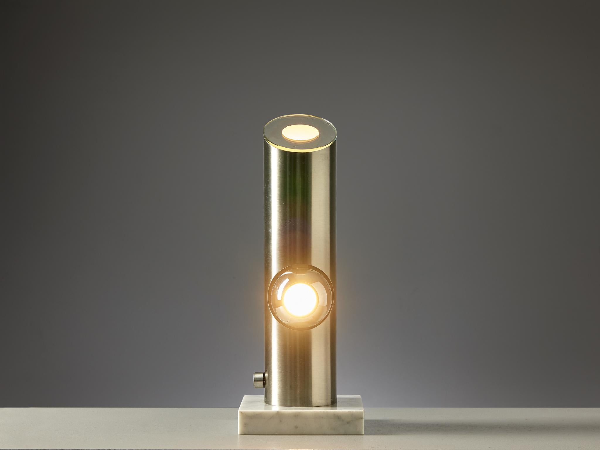 Italian Angelo Lelii for Arredoluce Table Lamp in Marble and Brushed Steel  For Sale