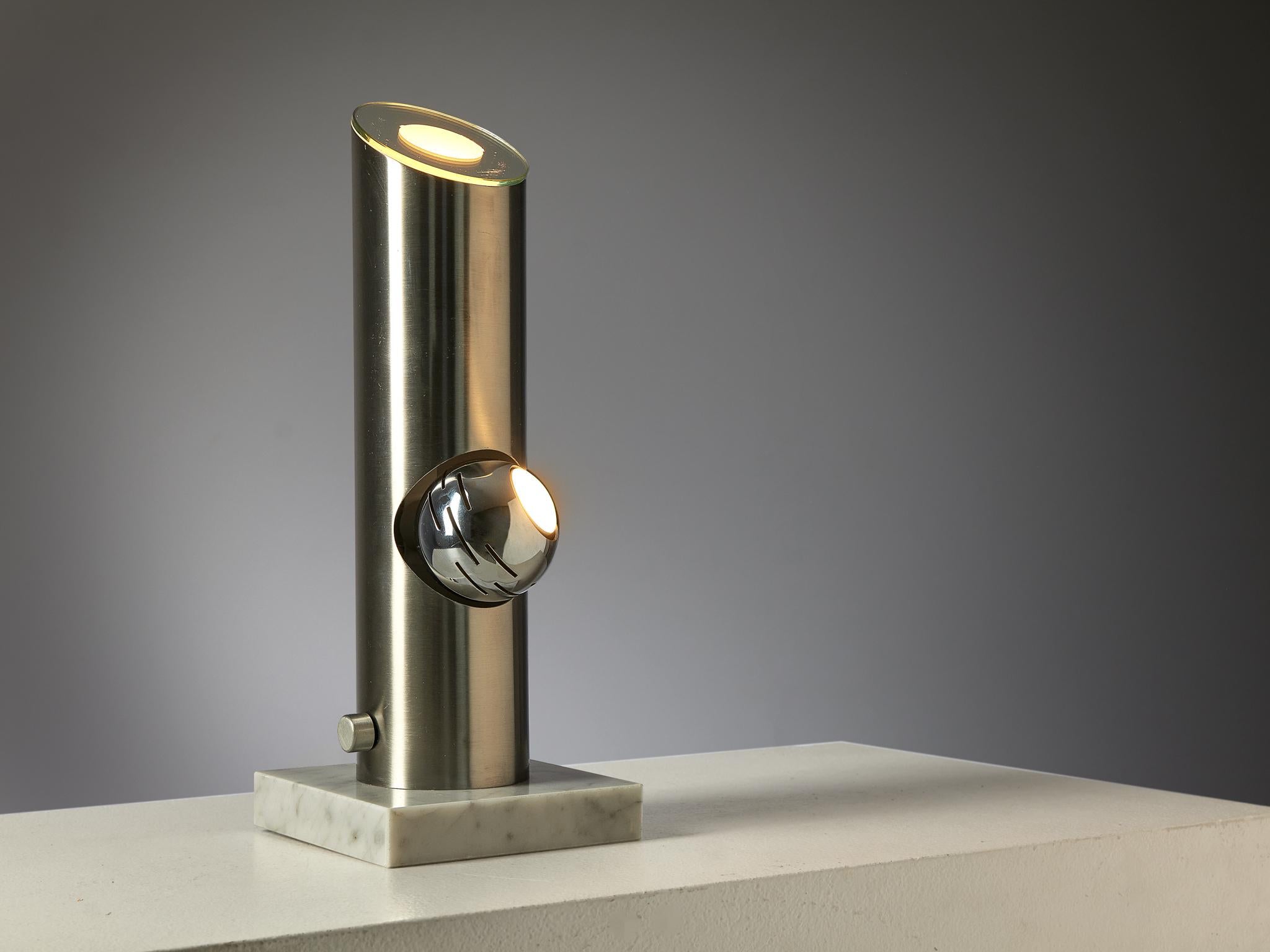 Mid-20th Century Angelo Lelii for Arredoluce Table Lamp in Marble and Brushed Steel  For Sale