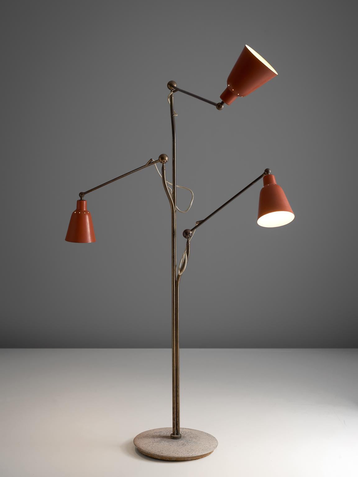Angelo Lelii for Arredoluce, floor lamp, metal, brass, metal, Italy, 1950s

This iconic floor lamp was designed by Angelo Lelli and manufactured by Arredoluce, Italy in 1950. This lamp was a symbol of the 1950s, due to its fixtures. It was