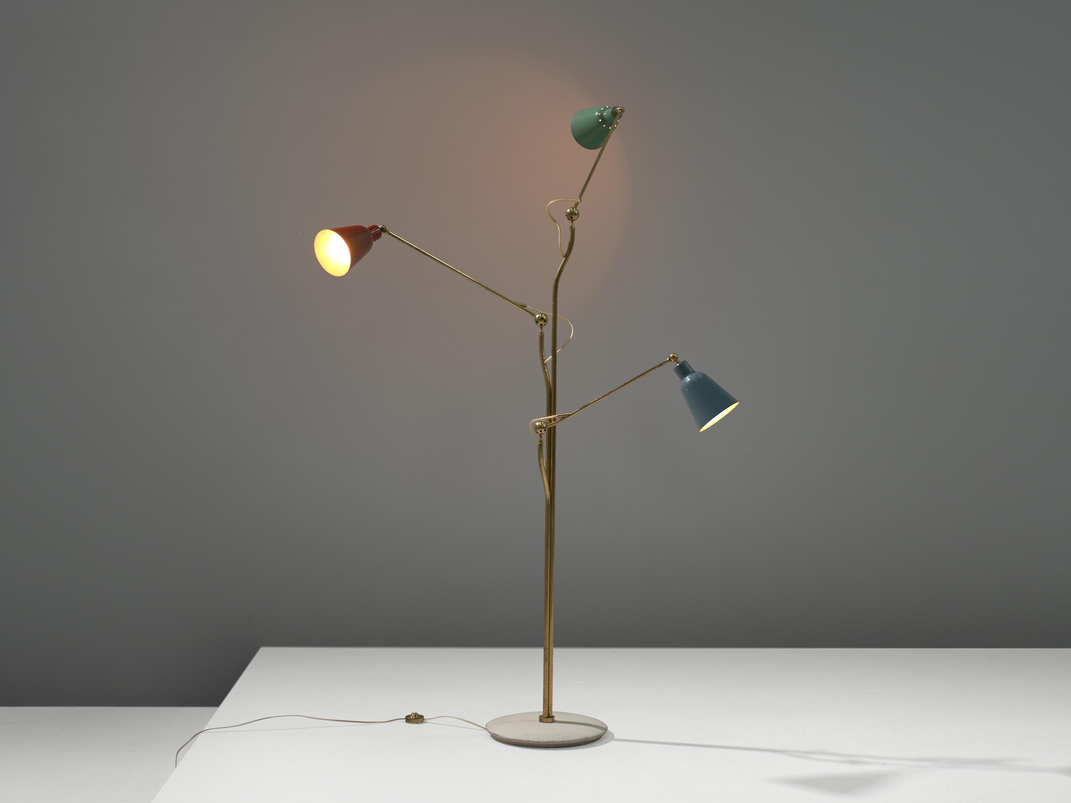 Angelo Lelii for Arredoluce, floor lamp, brass, metal, Italy, 1950s

This iconic floor lamp was designed by Angelo Lelli and manufactured by Arredoluce, Italy in 1950. Duo to its fixtures, the lamp was a symbol of the 1950s. The lamp was designed
