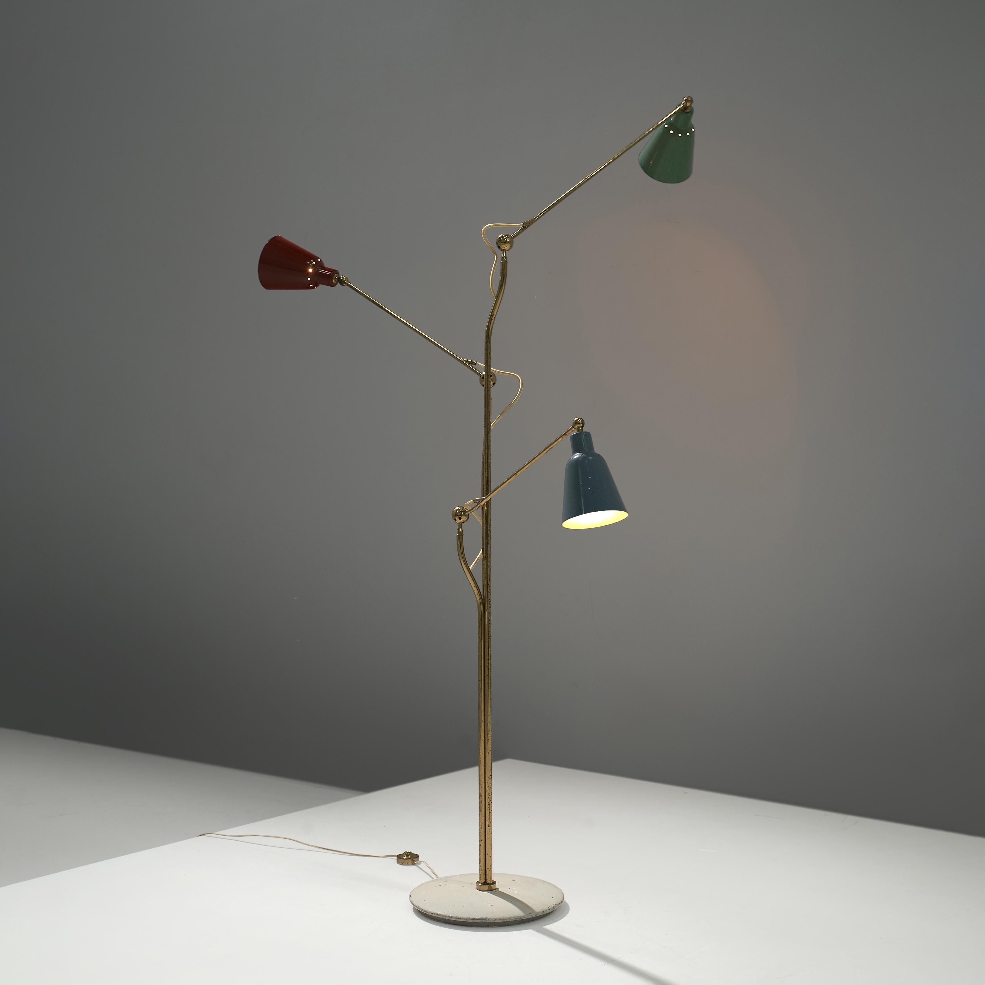 Italian Angelo Lelii for Arredoluce Three-Armed Floor Lamp