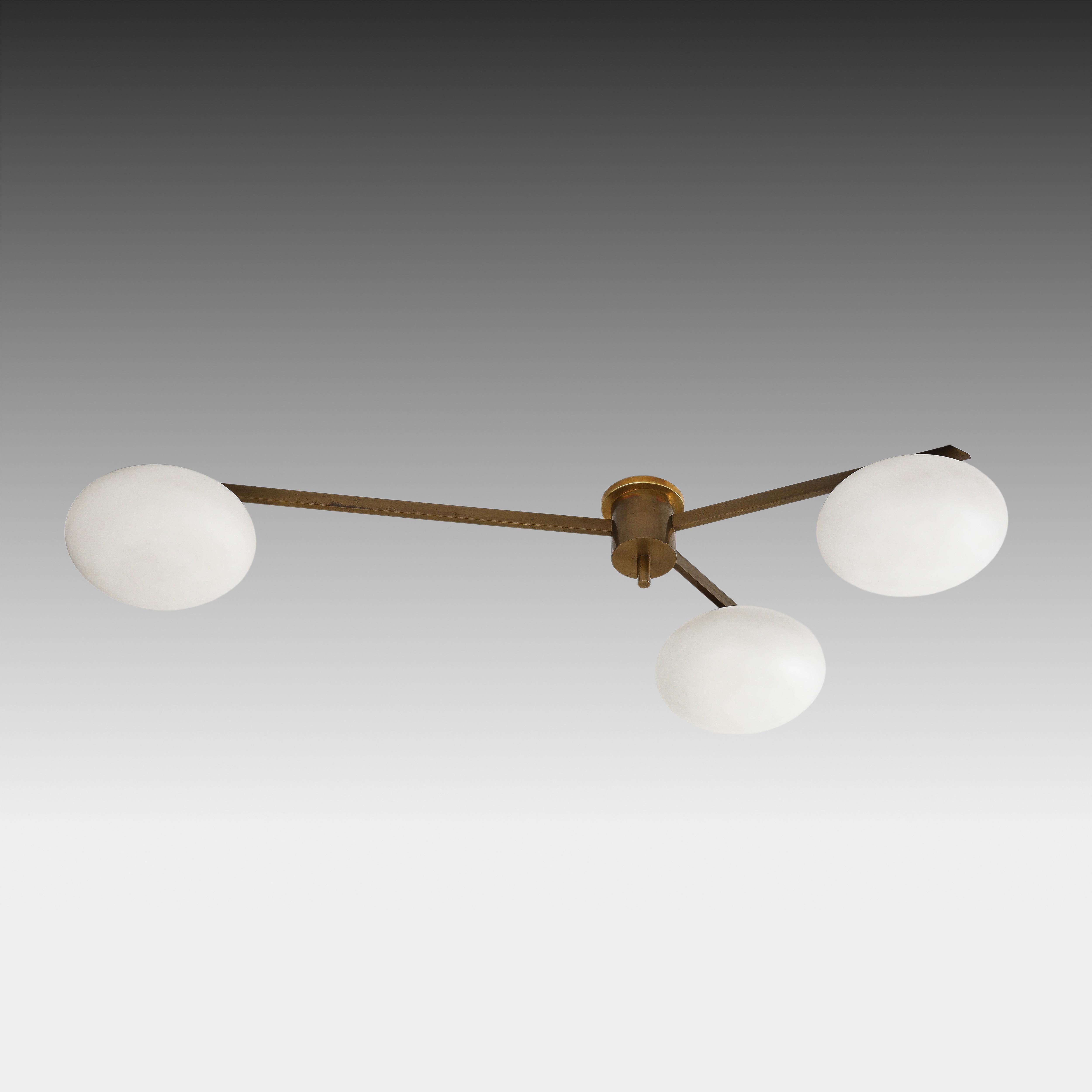 Frosted Angelo Lelii for Arredoluce Tre Lune Ceiling Light, Italy, 1960s, certificate For Sale