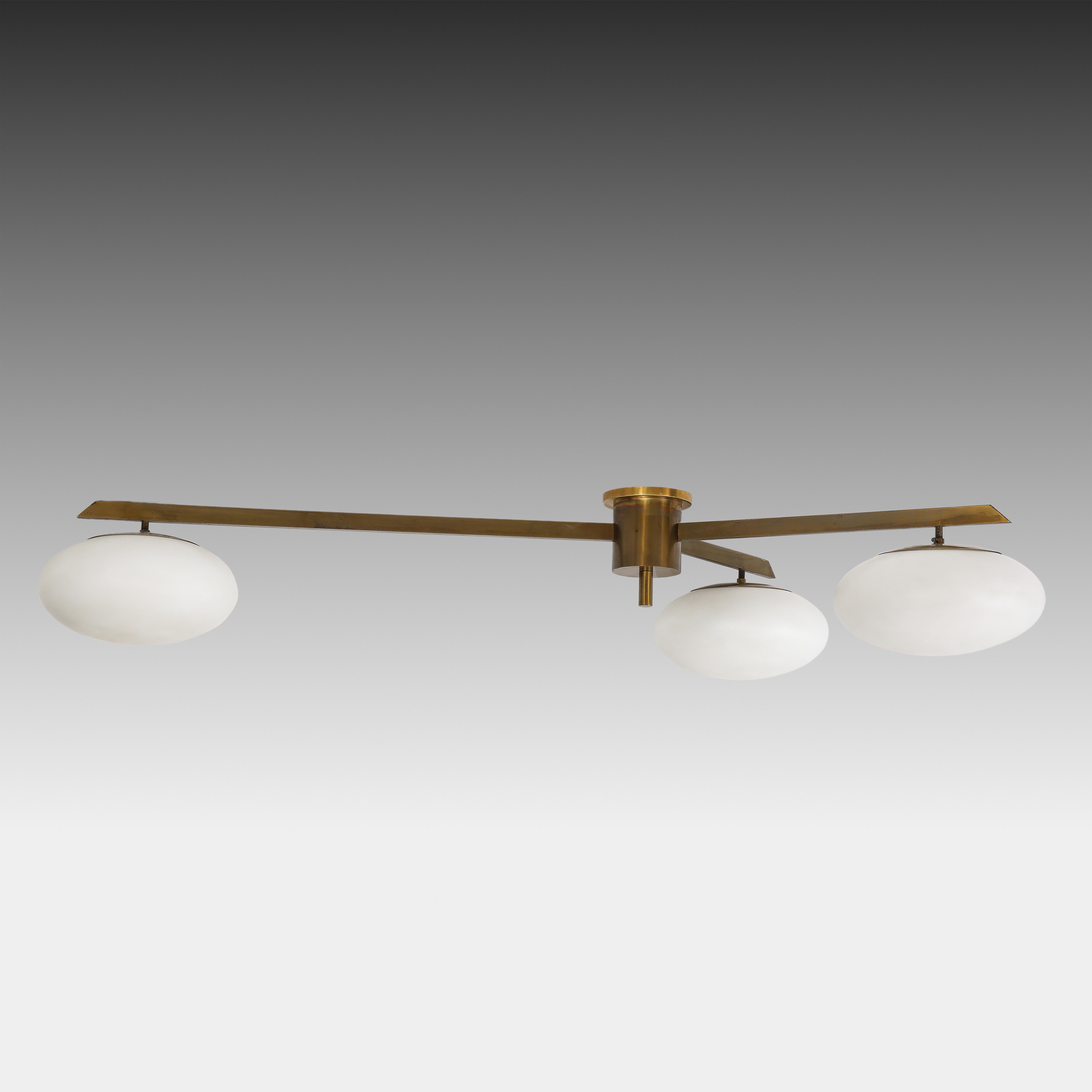 Mid-20th Century Angelo Lelii for Arredoluce Tre Lune Ceiling Light, Italy, 1960s, certificate For Sale