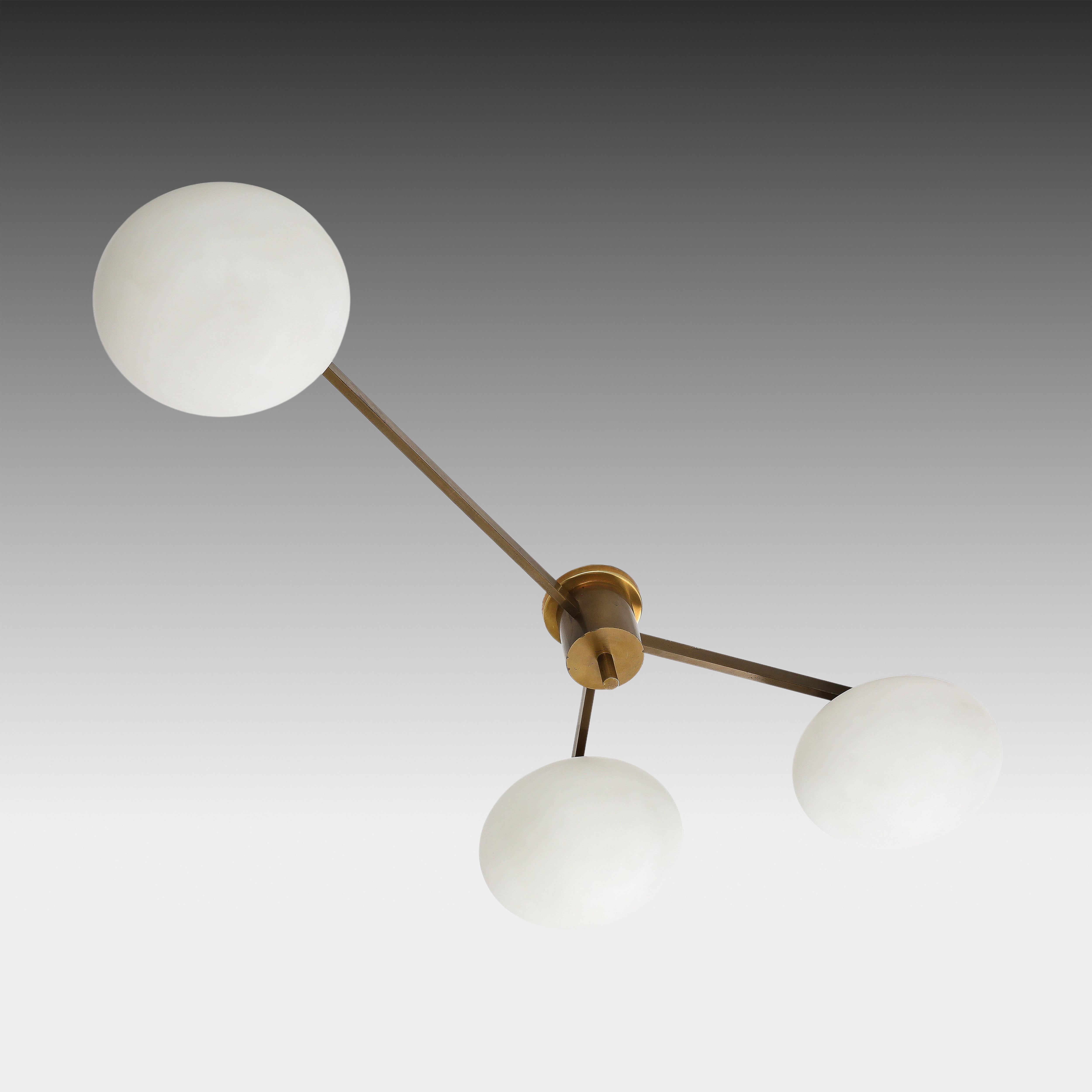 Brass Angelo Lelii for Arredoluce Tre Lune Ceiling Light, Italy, 1960s, certificate For Sale