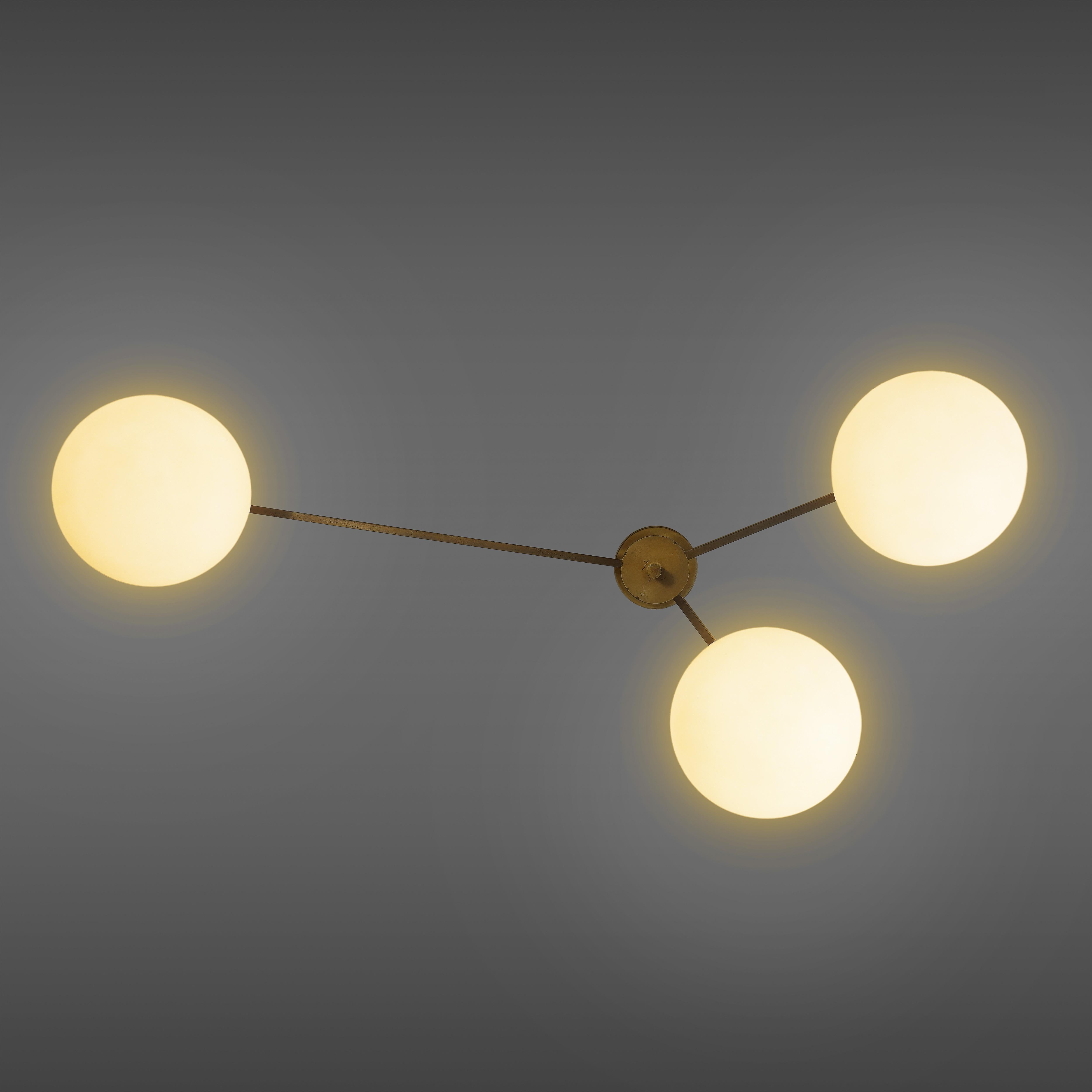 Angelo Lelii for Arredoluce Tre Lune Ceiling Light, Italy, 1960s, certificate For Sale 1