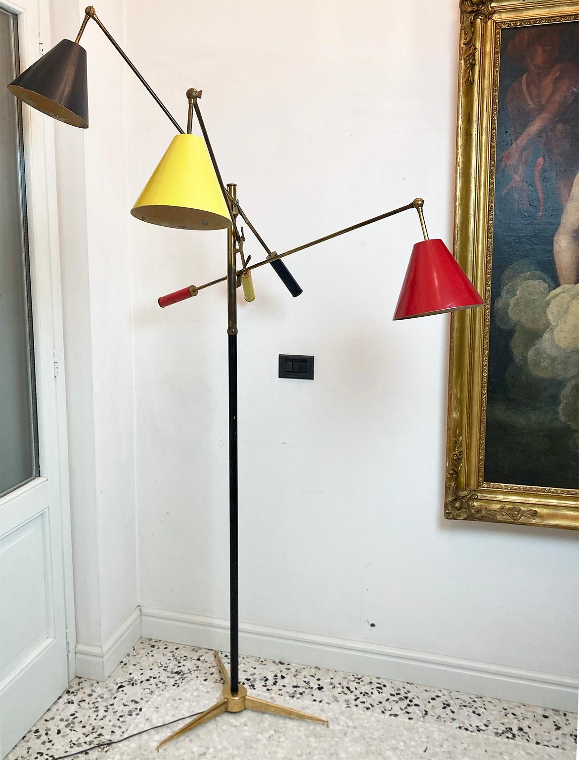 Mid-Century Modern Arredoluce Triennale Floor Lamp by Angelo Lelii signed, Italy, 1951 For Sale