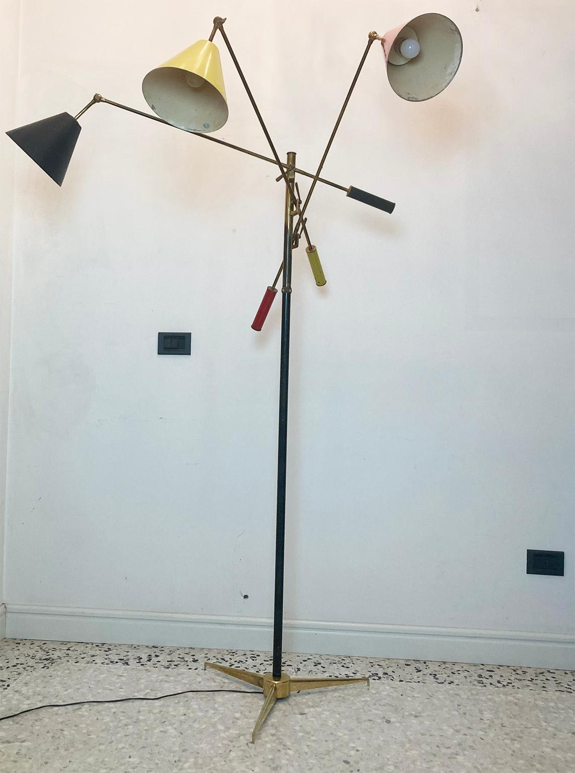 Turned Arredoluce Triennale Floor Lamp by Angelo Lelii signed, Italy, 1951 For Sale